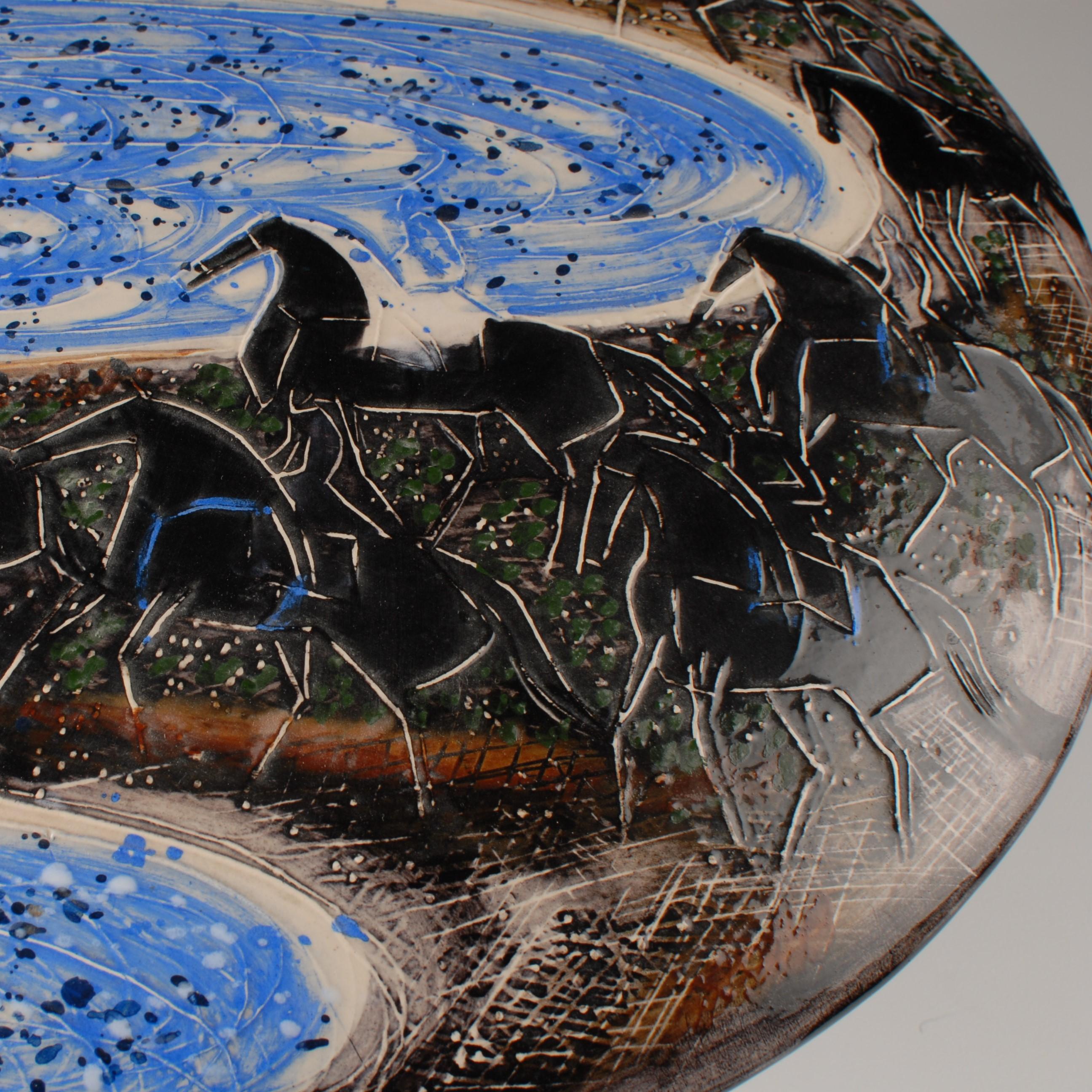 Andre Brasilier Vallauris 20th Century Ceramic Vase Decorated with Horses For Sale 1