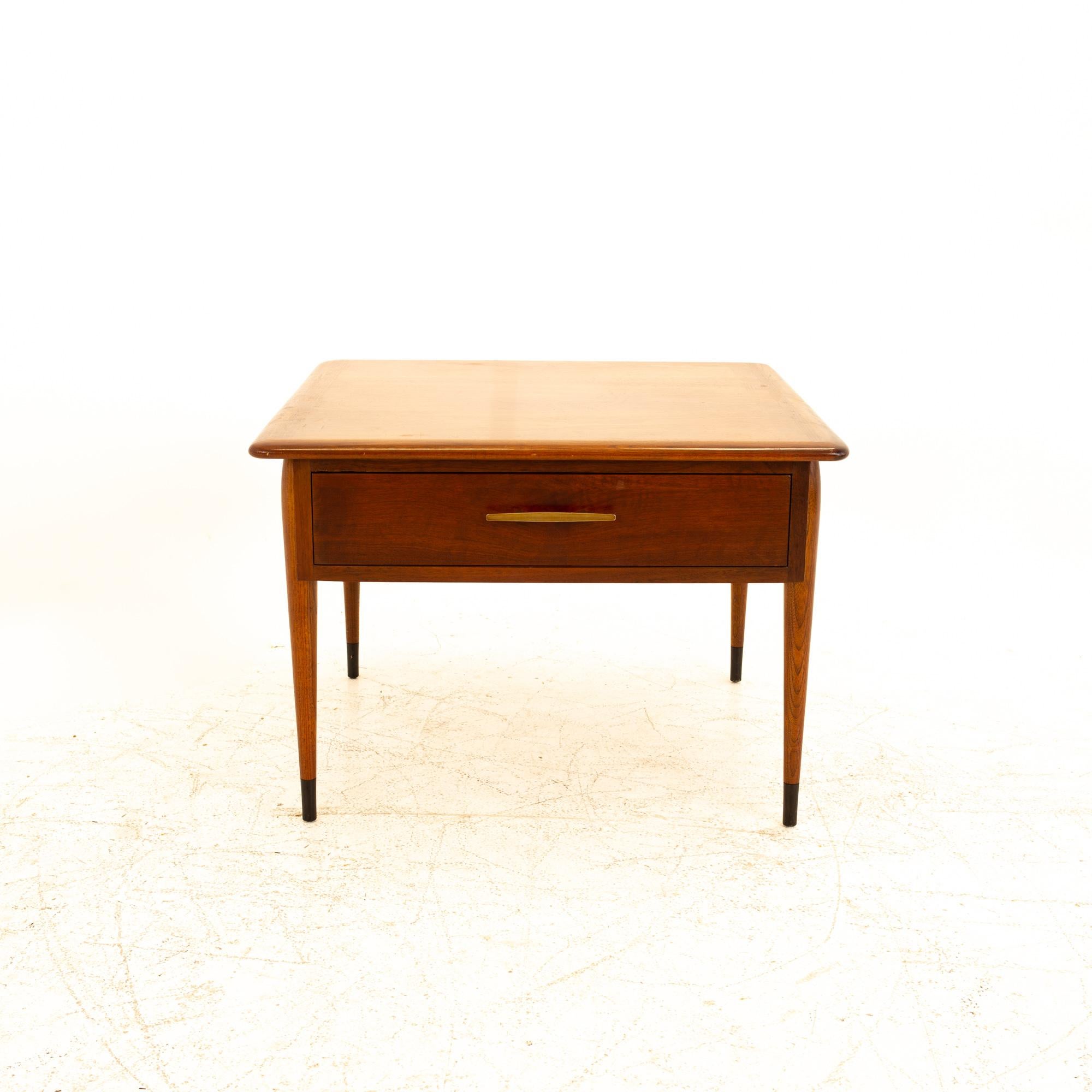 Andre Bus for Lane Acclaim Mid Century walnut dovetail square side end table with drawer
Side table measures: 28 wide x 28 deep x 20 high

All pieces of furniture can be had in what we call restored vintage condition. That means the piece is