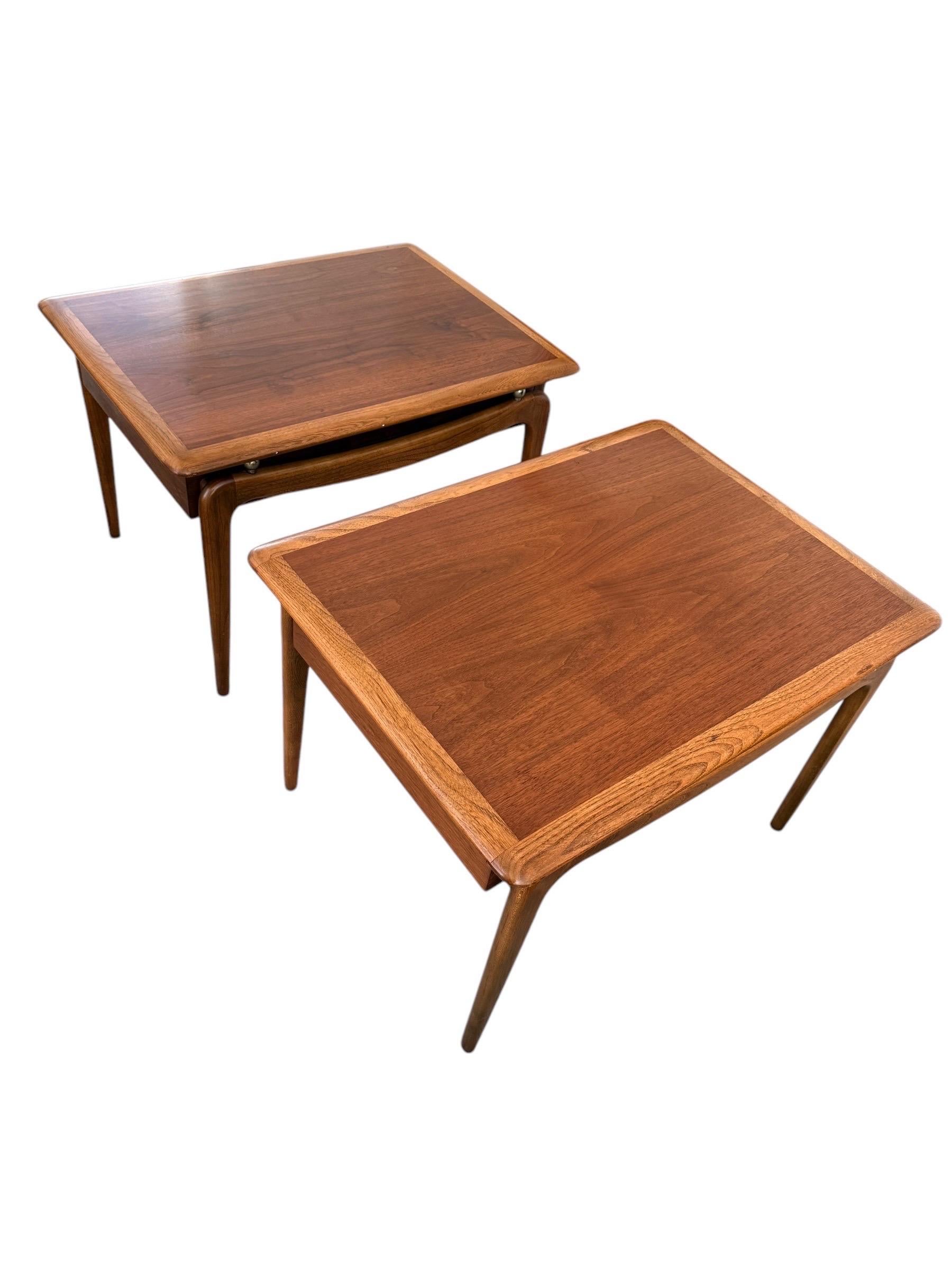 Andre Bus for Lane Perception Mid Century Walnut Side End Tables a Pair In Good Condition For Sale In Rochester, NY