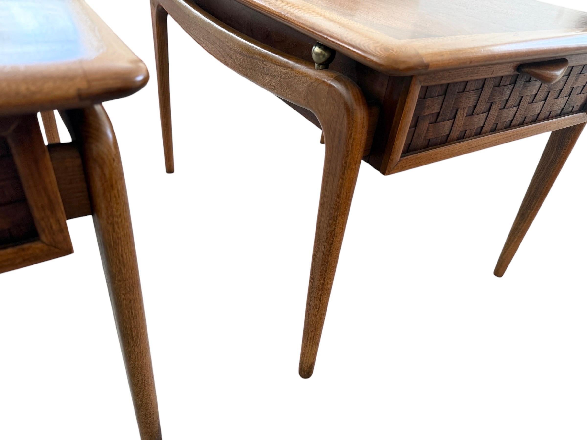 20th Century Andre Bus for Lane Perception Mid Century Walnut Side End Tables a Pair For Sale
