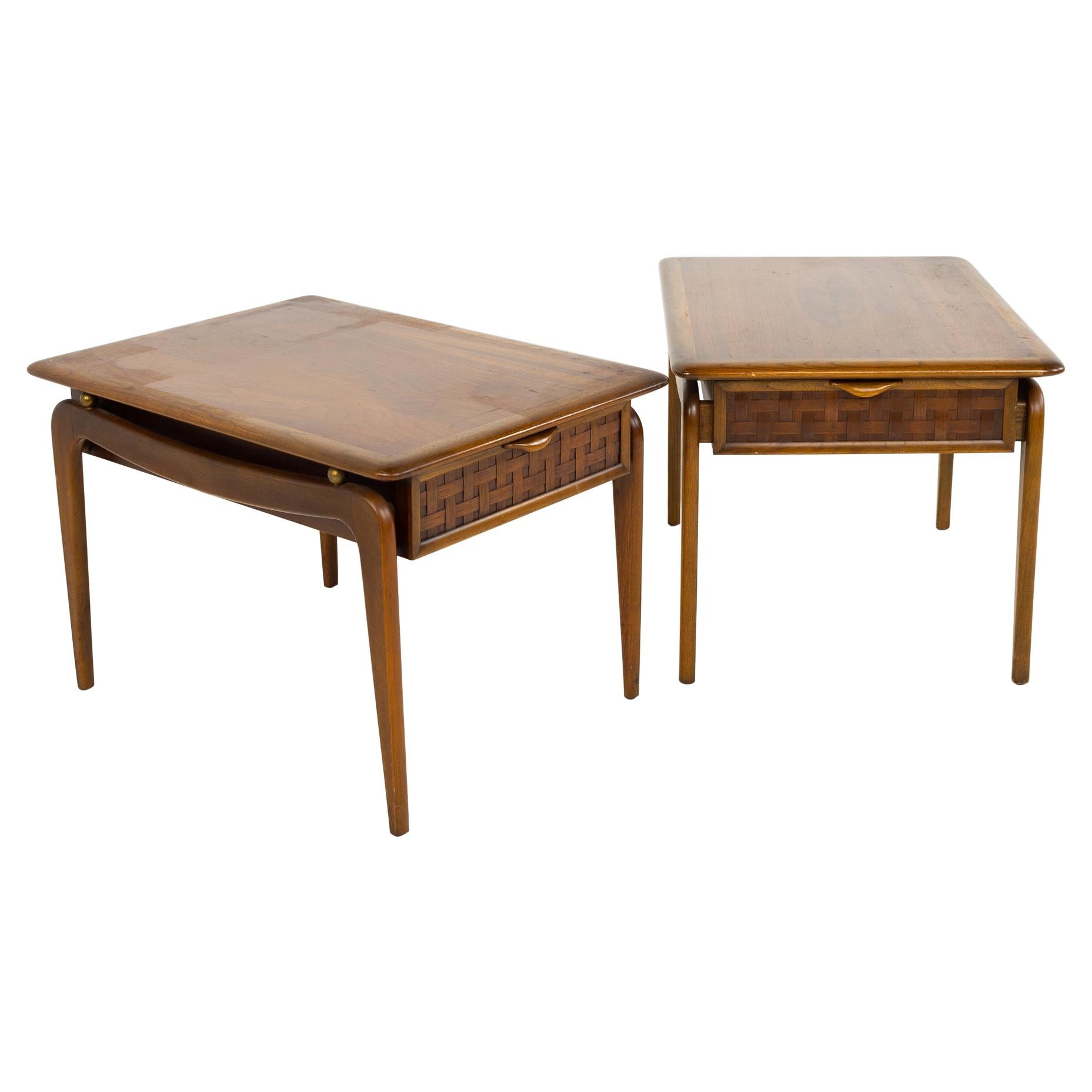 Andre Bus for Lane Perception Mid Century Walnut Side End Tables, a Pair