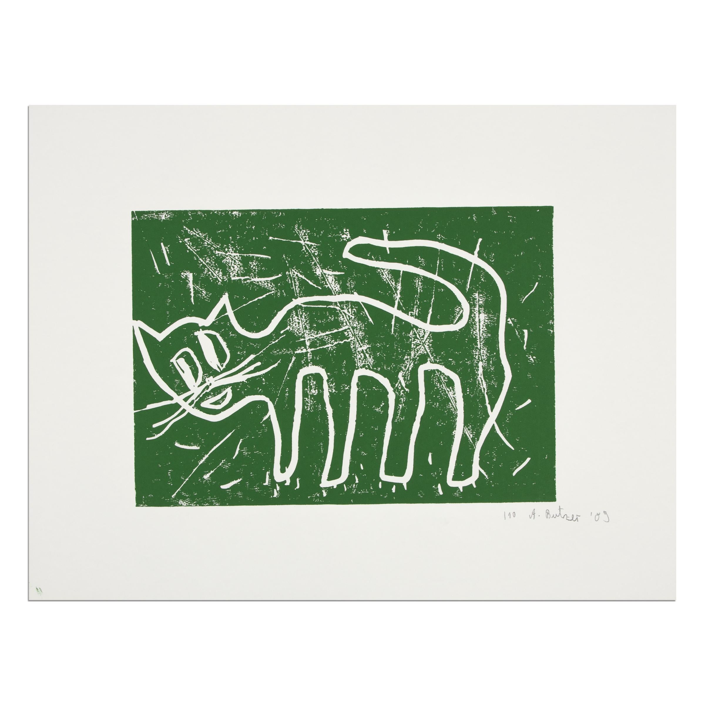 André Butzer
Katze, 2009
Médium : Linogravure sur papier
Dimensions : 19 7/10 × 25 2/5 in  50 × 64.5 cm
Édition de 10 exemplaires : signés à la main par l'artiste
Condit : Excellent
