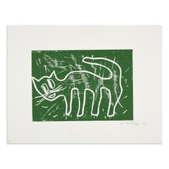 André Butzer, Katze - Linolschnitt von 2009, Zeitgenössische Kunst, Signierter Druck