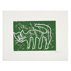 André Butzer, Katze - Linograbado de 2009, Arte contemporáneo, Impresión firmada