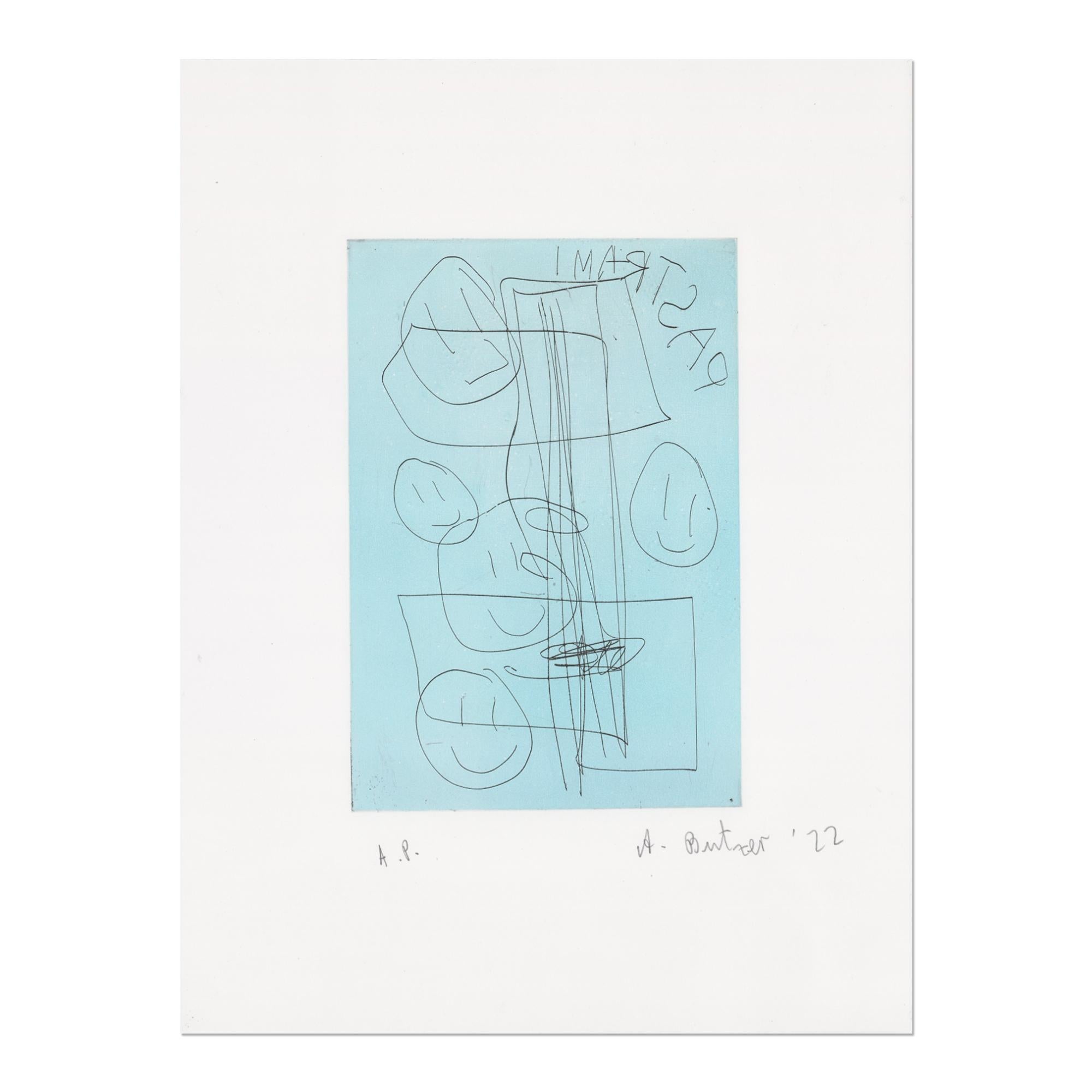 André Butzer (Deutscher, geb. 1973)
Unbetitelt (Pastrami), 2019/2022
Medium: Radierung in Farben auf Velinpapier
Abmessungen: 43 x 33 cm
Auflage 15: handsigniert, nummeriert und datiert in Bleistift