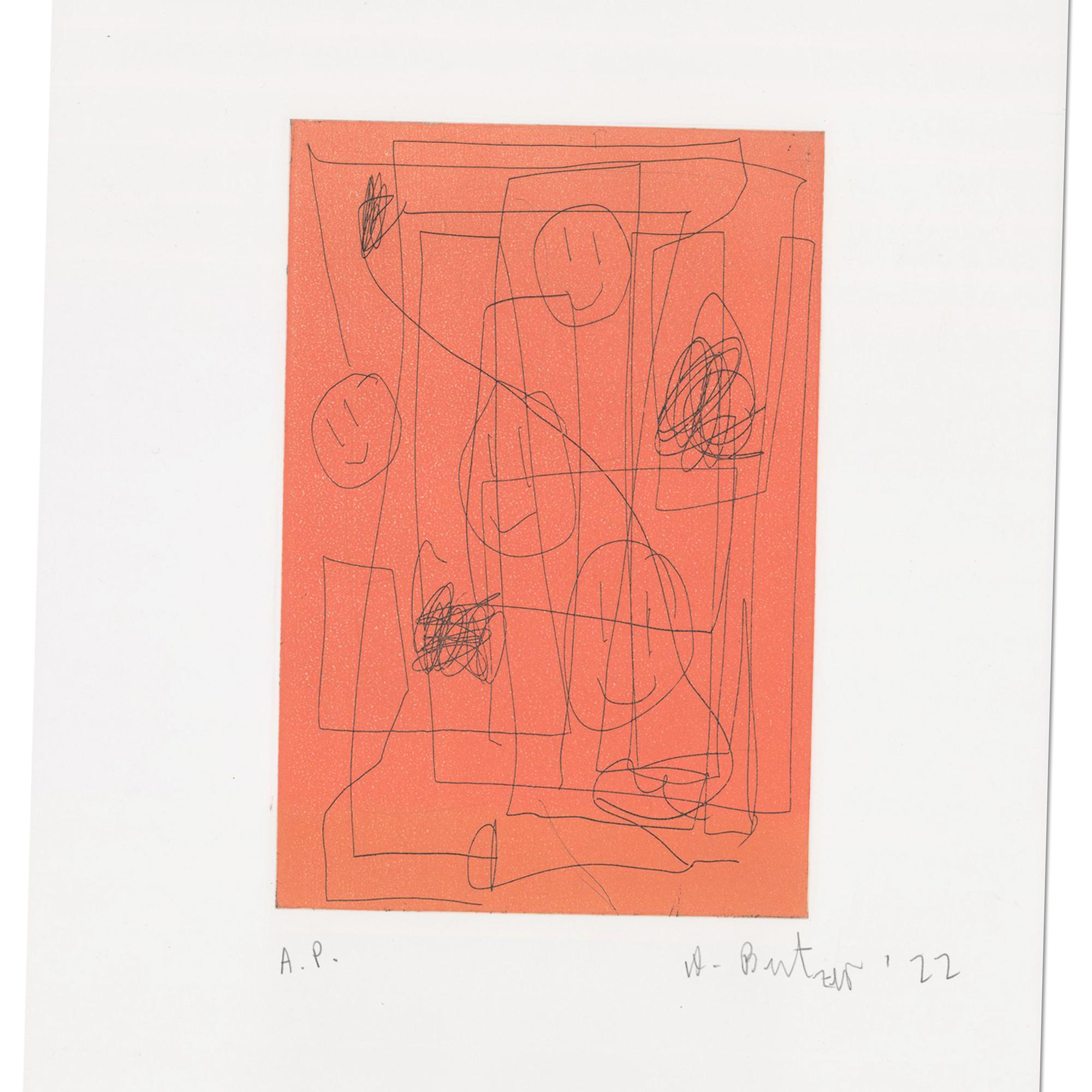 André Butzer, Senza titolo - Acquaforte su carta vergata, Stampa firmata, Arte contemporanea in vendita 2