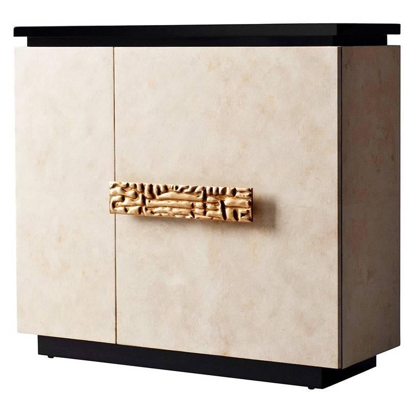 Andre Cabinet by DeMuro Das in Ivory Carta and Metal Handle in Bronze Finish