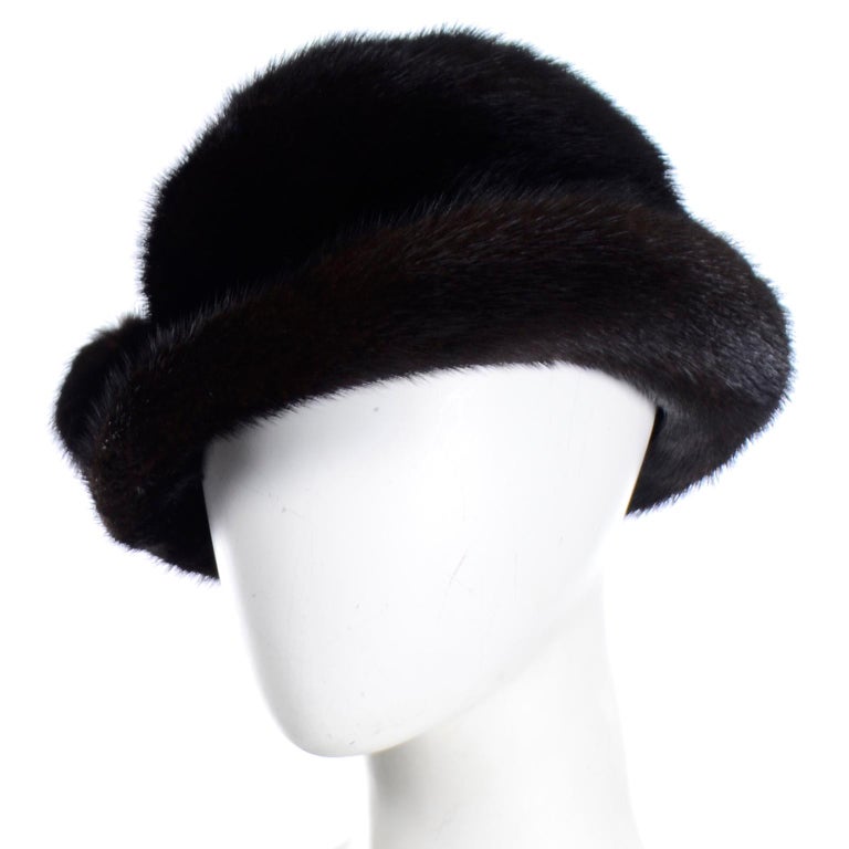 Black Andre Canada Vintage Mink Hat With Pom Poms For Sale