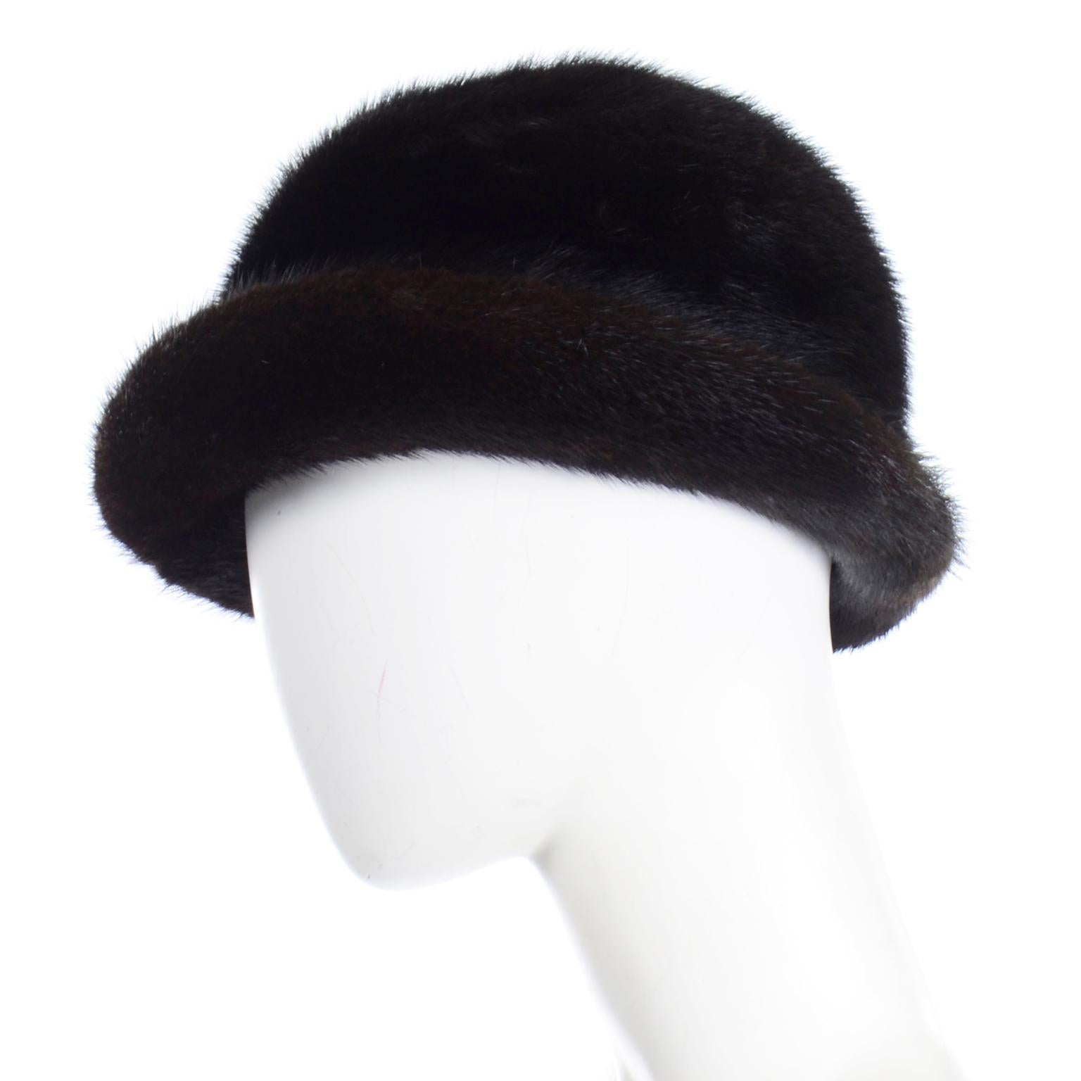 Black Andre Canada Vintage Mink Hat With Pom Poms For Sale