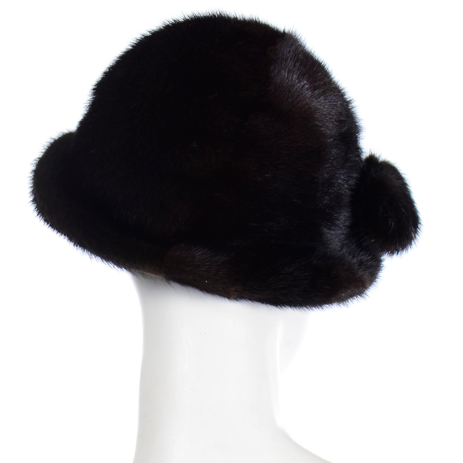 Black Andre Canada Vintage Mink Hat With Pom Poms For Sale