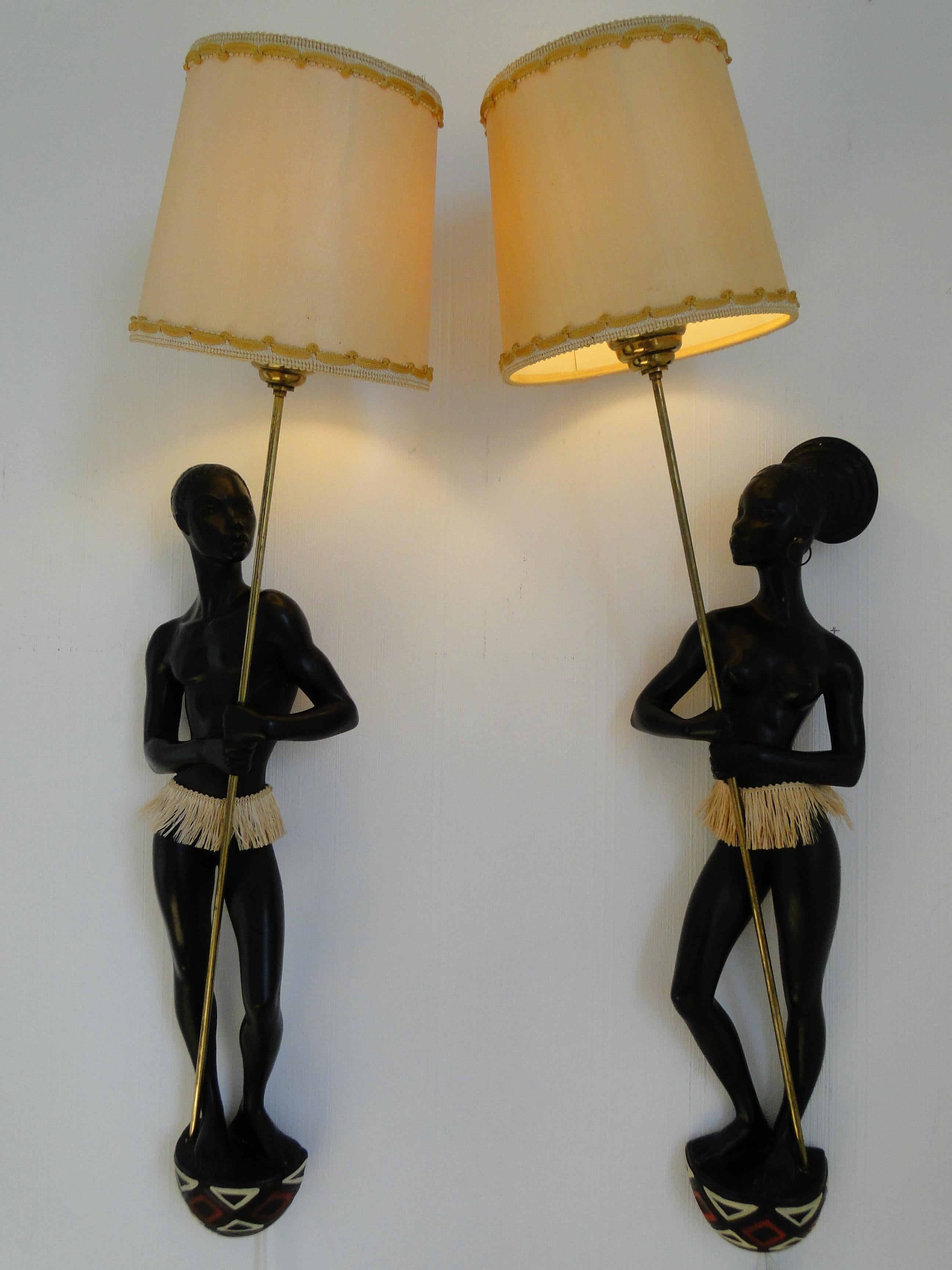 Mid-20th Century Andre Carli Pair French Vintage Sconces Wall Lamp France Plaster Ceramic