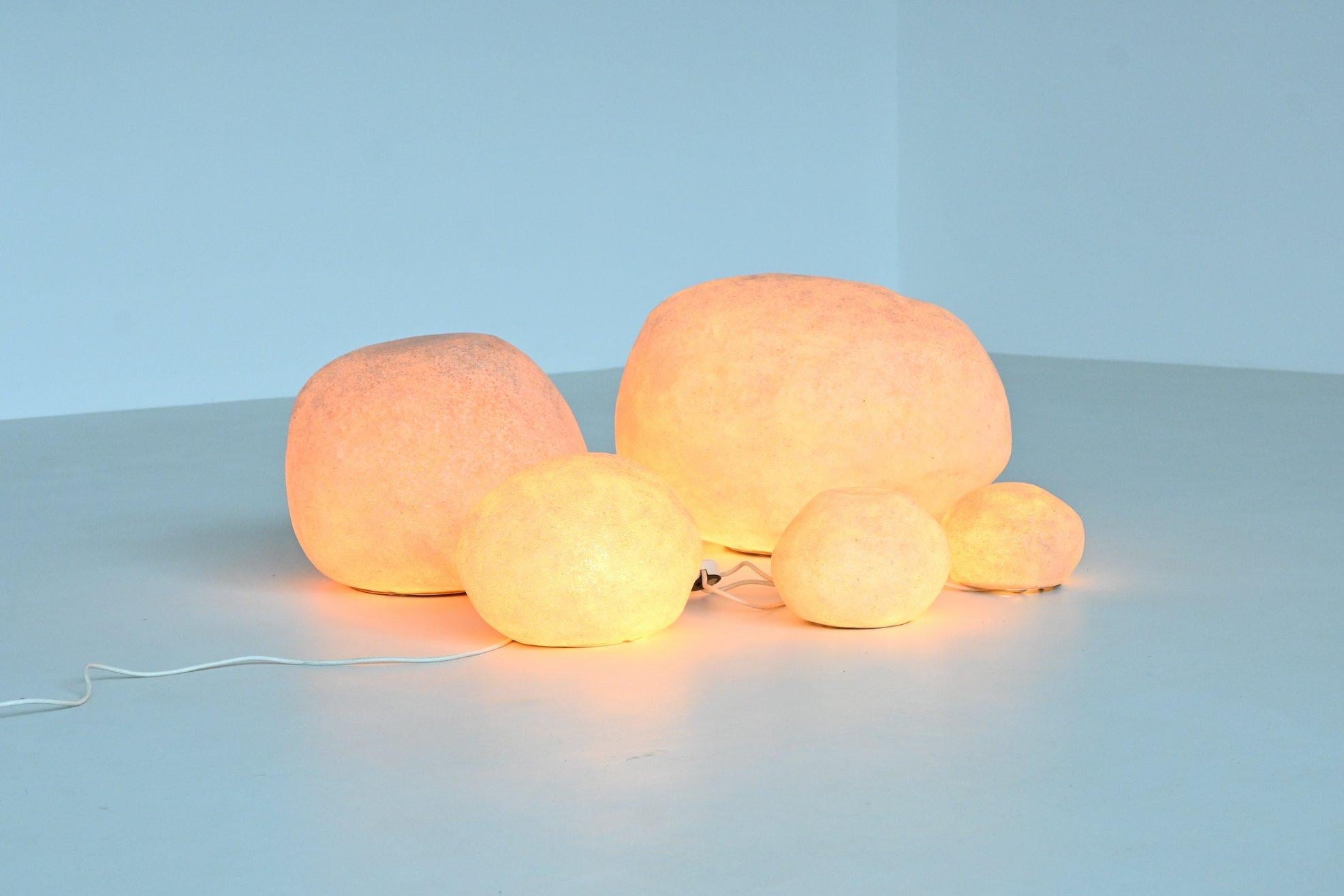 Mid-Century Modern André Cazenave set of five “Dora” Moon Rock lamps Atelier A France 1969
