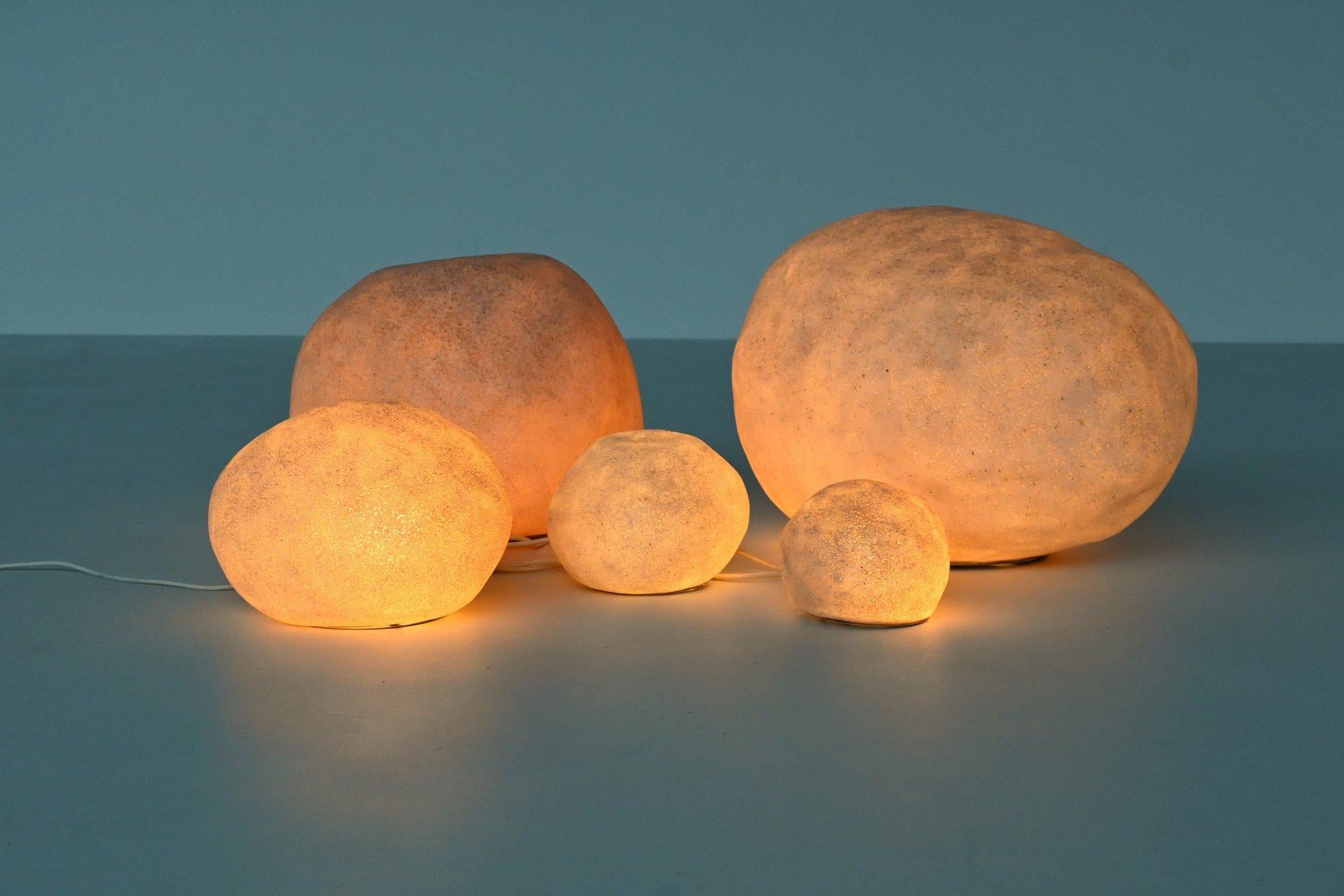 Polyester André Cazenave set of five “Dora” Moon Rock lamps Atelier A France 1969