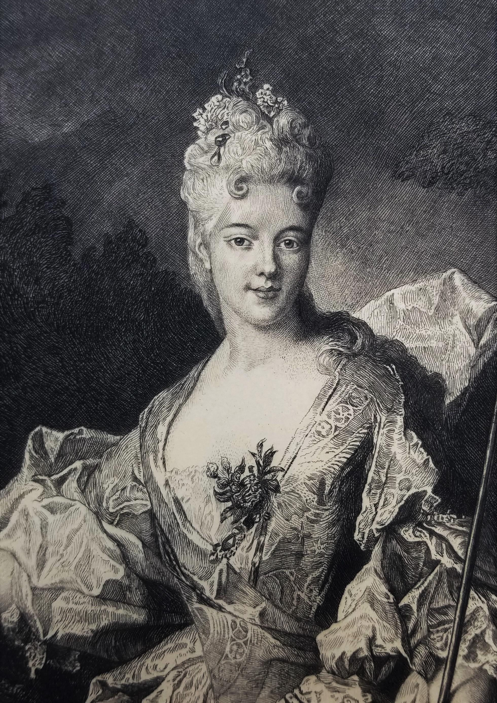 La Dame a la Houlette (The Lady at the Houlette) - Black Portrait Print by André-Charles Coppier