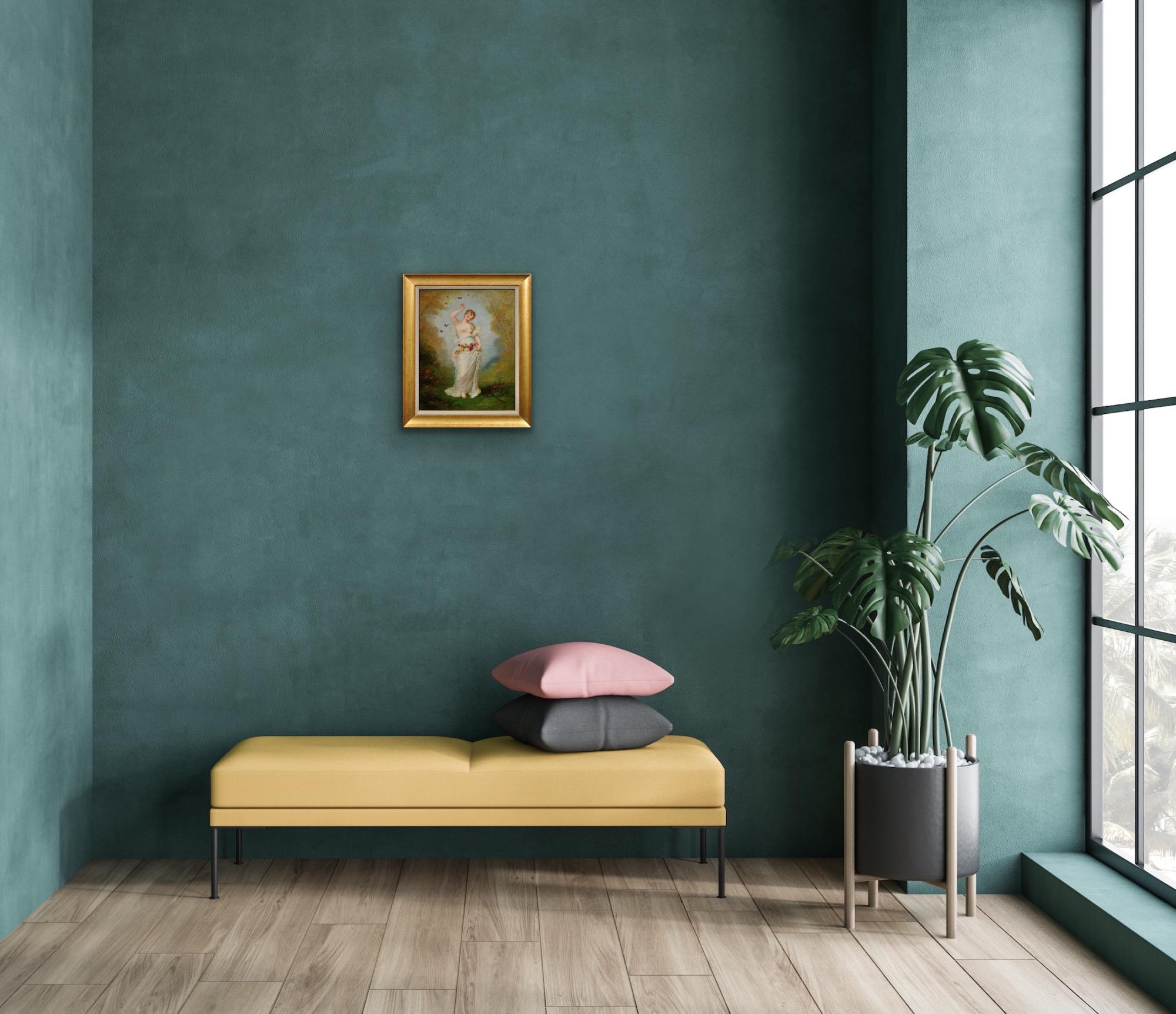Quadro a olio incorniciato in stile accademico francese del 1860 Temi romantici e mitologici in vendita 13