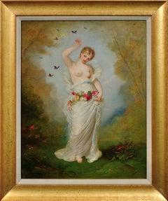 Quadro a olio incorniciato in stile accademico francese del 1860 Temi romantici e mitologici