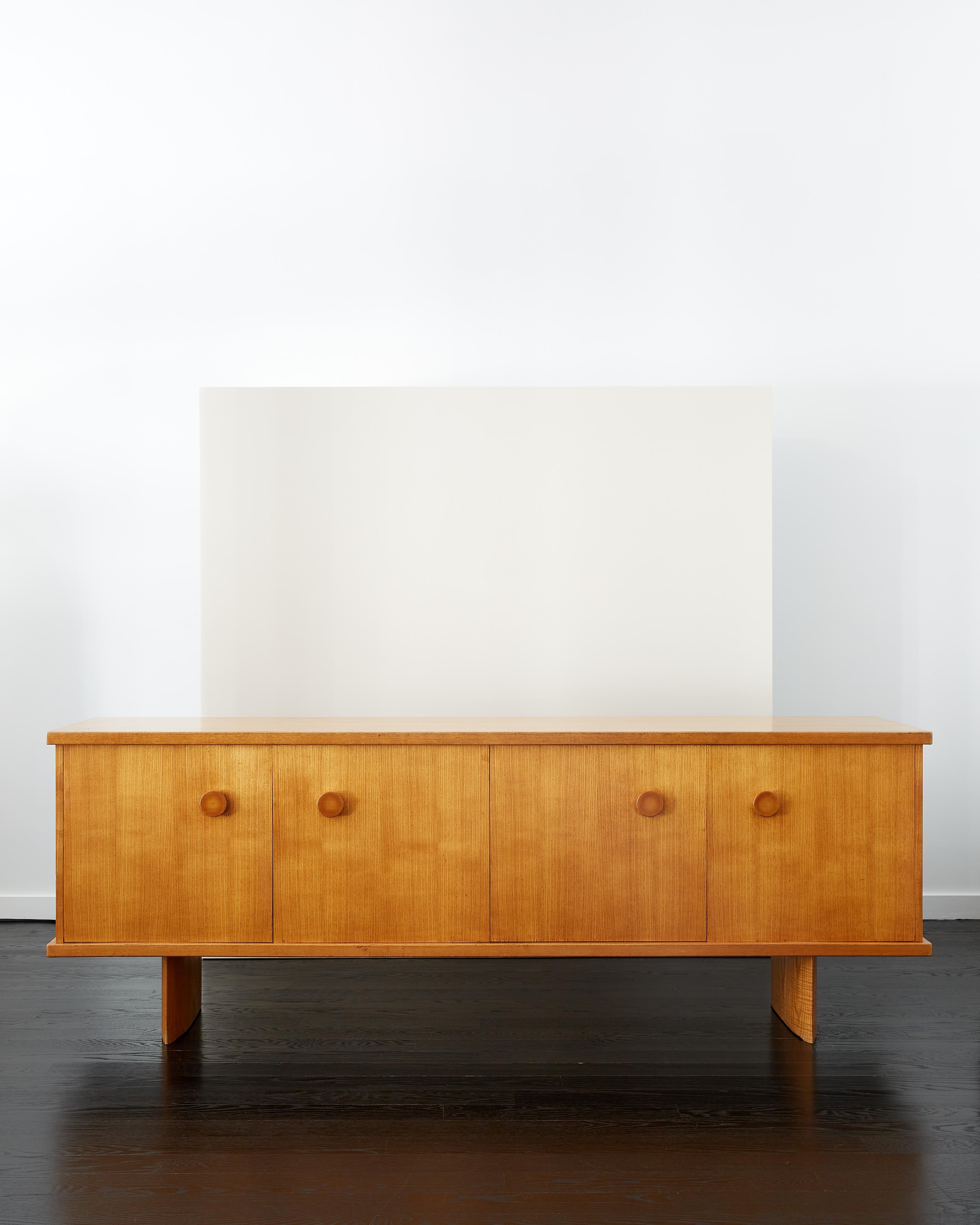 André Chetaille Four-Door Sideboard in Ash c. 1965 In Good Condition For Sale In Brooklyn, NY