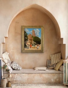 Meenakshi Temple Madurai Tamil India 1913 Hindu Priest Sacred Elephant Oil Paint