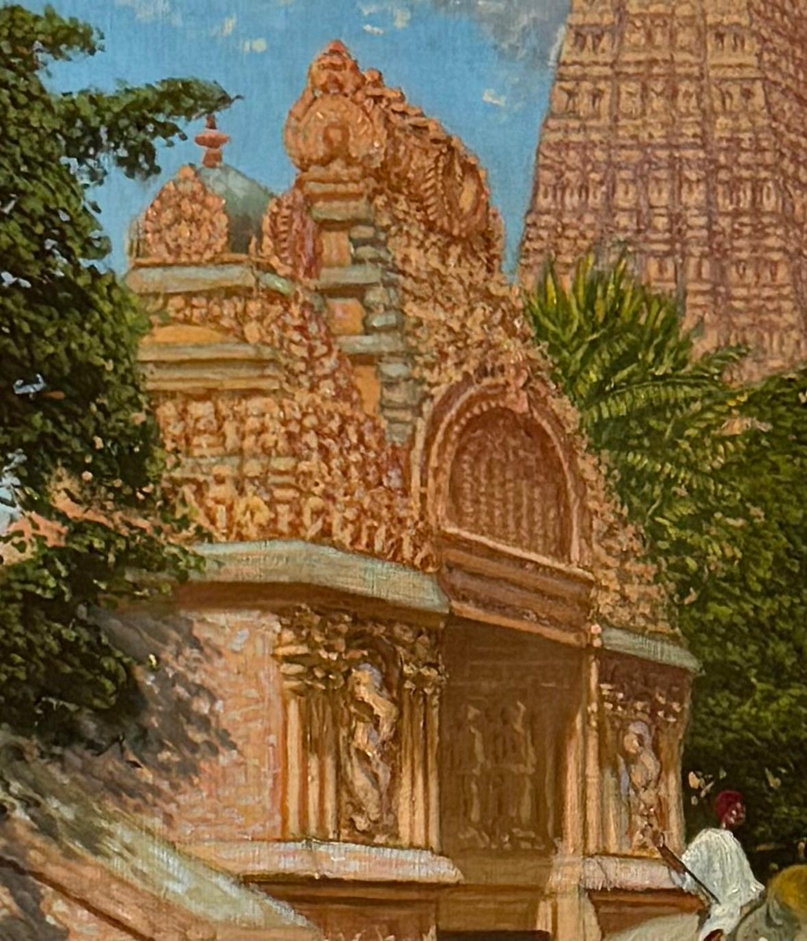 Meenakshi Temple Hindu Priest & Sacred Elephant Madurai Tamil India 1913 o/c For Sale 2