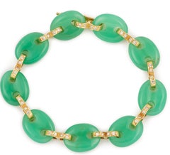 André Col Chrysoprase Diamonds 18 Carats Yellow Gold Bracelet