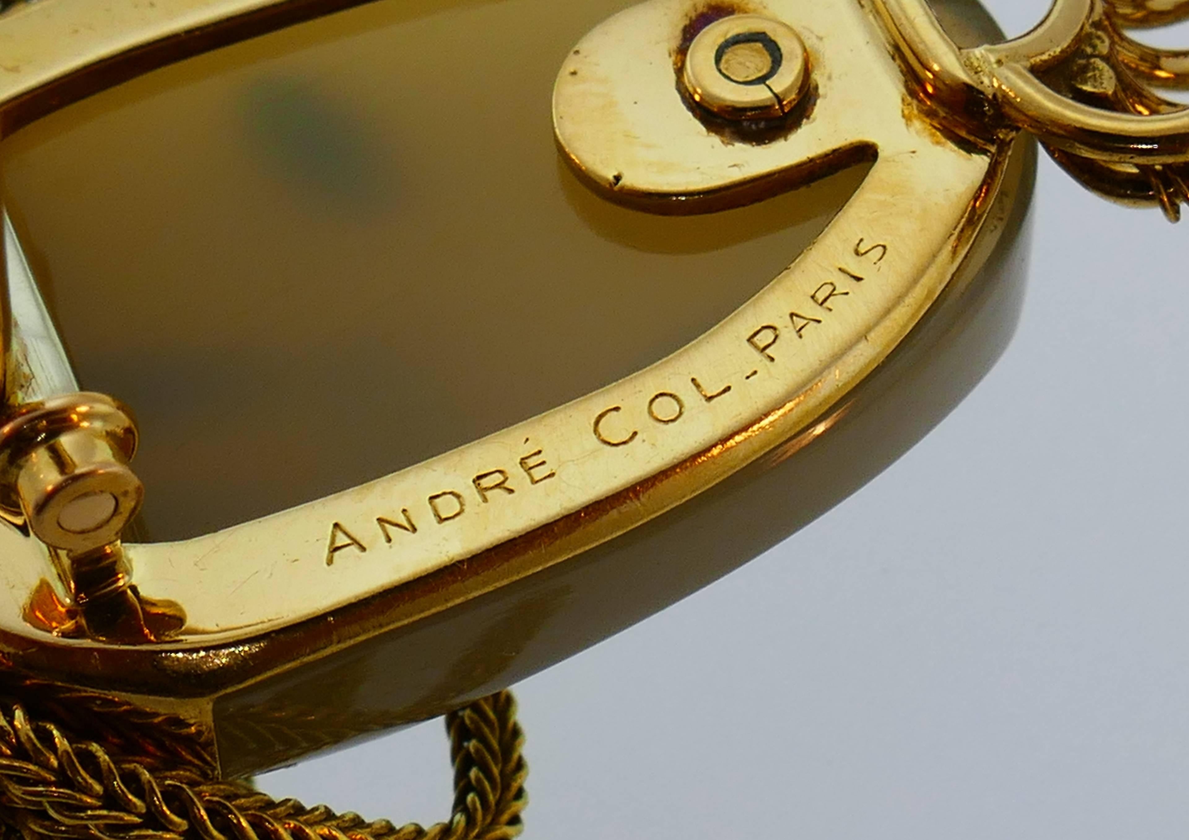 Broche avec clip épingle Andre Col en or avec rubis, turquoise et perles en vente 2
