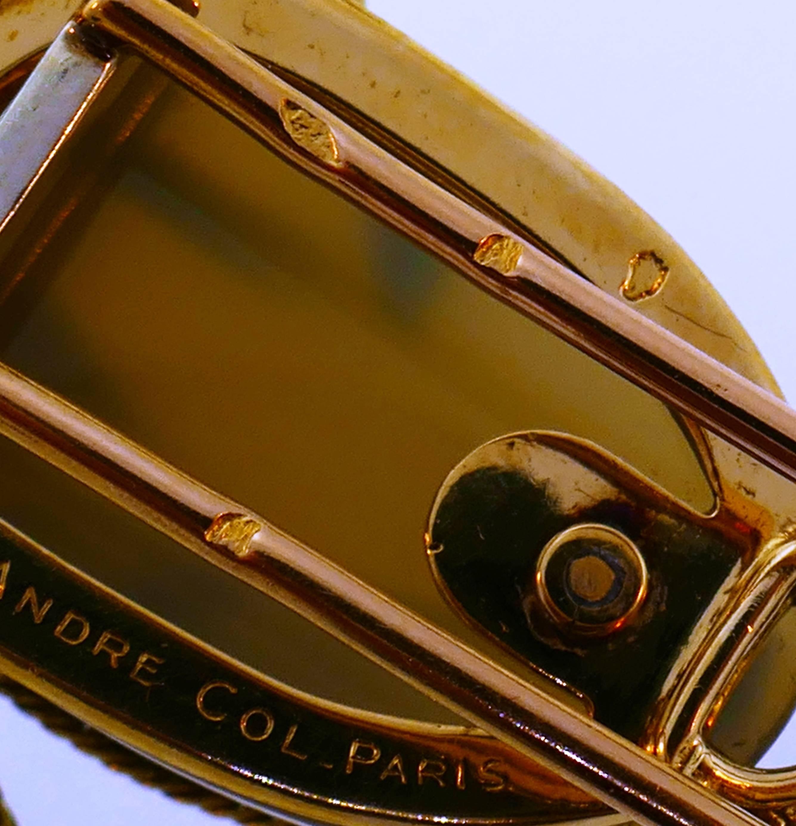 Broche avec clip épingle Andre Col en or avec rubis, turquoise et perles en vente 3