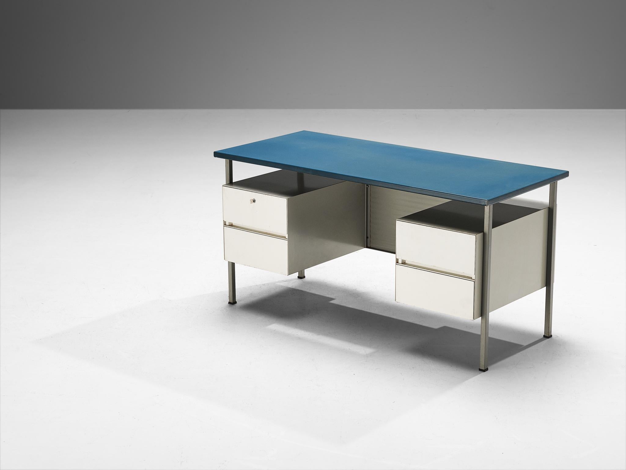 André Cordemeyer for Gispen, writing desk, model '3807', lacquered steel, vinyl, The Netherlands, 1962/1969

Dutch designer André Cordemeyer (1924-1998), known for his contributions to Gispen, conceived this writing desk model 3807. It was in