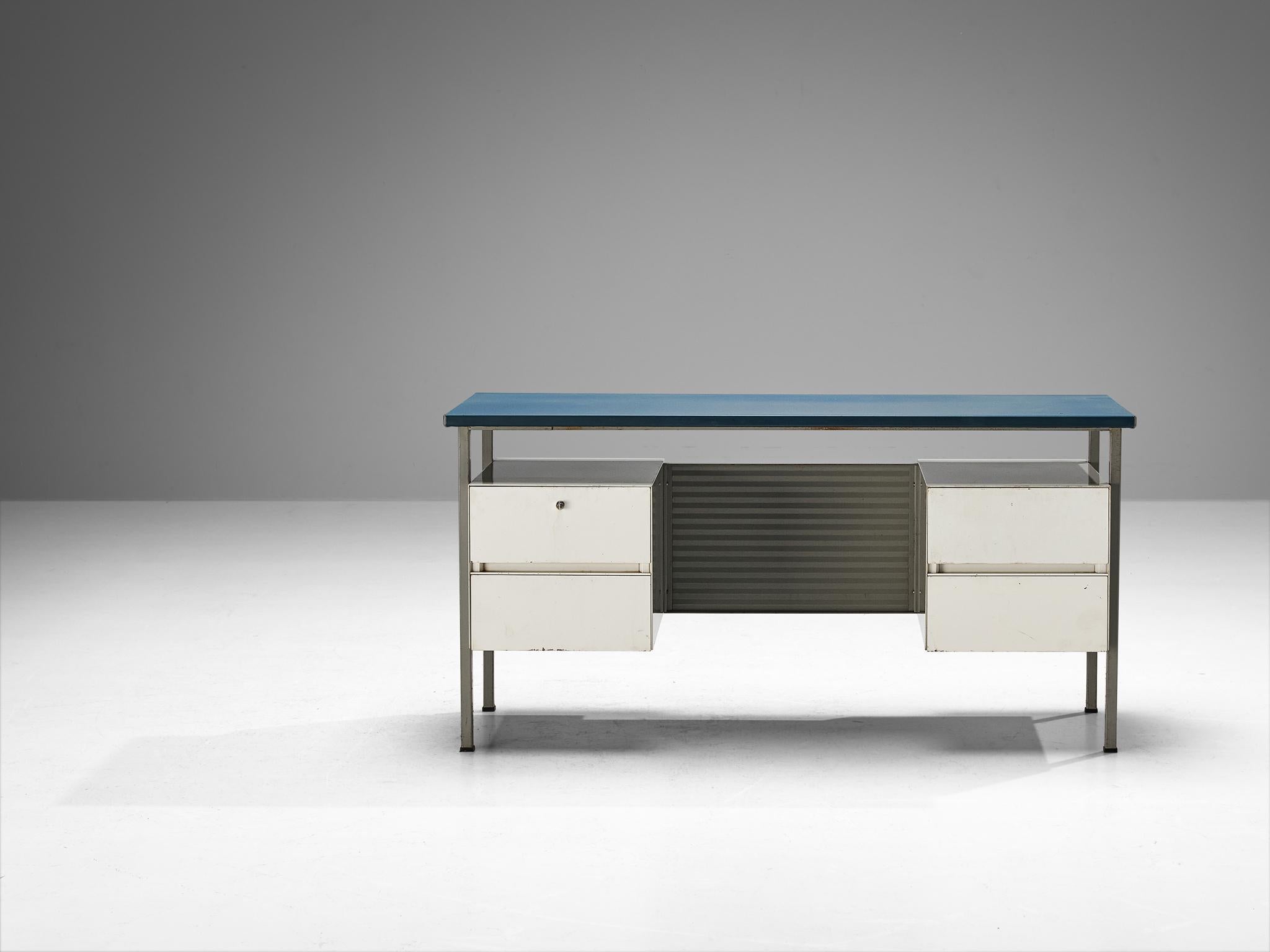 Dutch André Cordemeyer for Gispen Desk in Steel with Blue Top