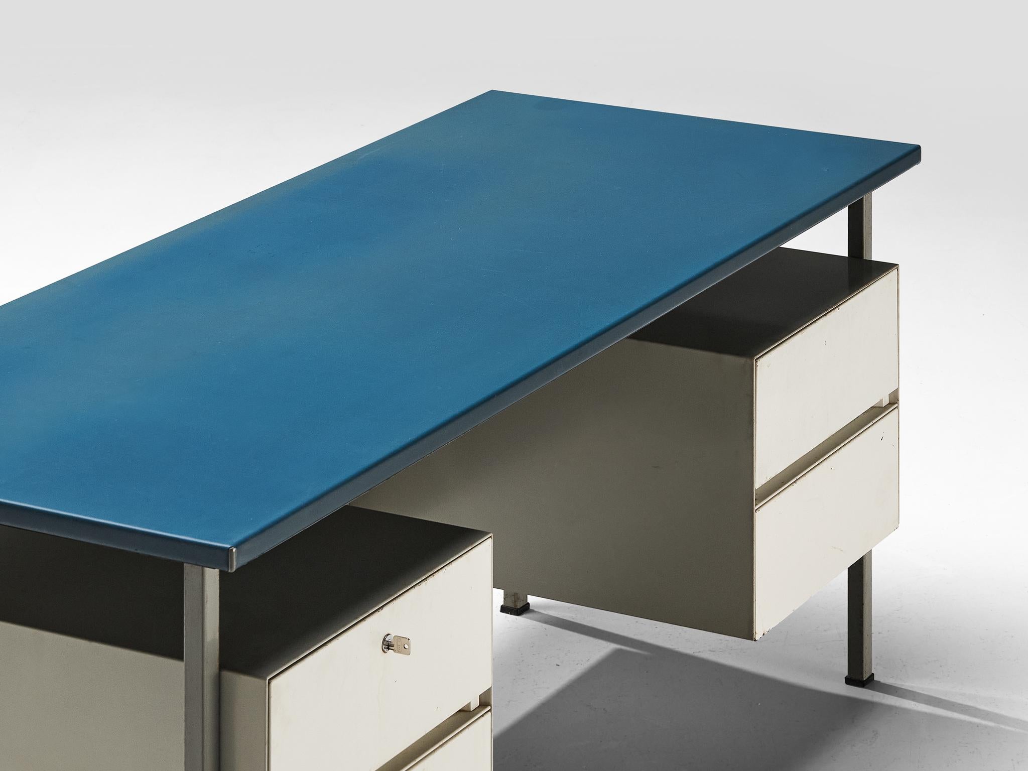 André Cordemeyer for Gispen Desk in Steel with Blue Top In Good Condition In Waalwijk, NL