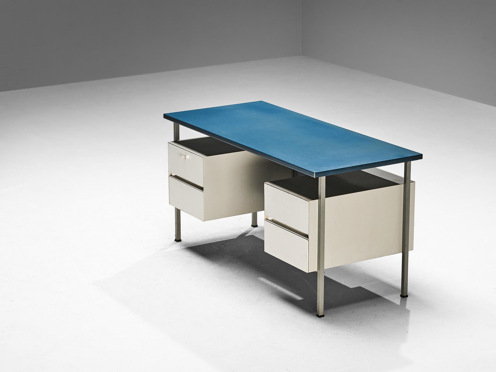 André Cordemeyer for Gispen Desk in Steel with Blue Top 2