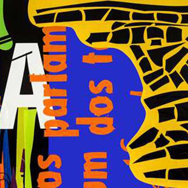 Andre Costa, PR 23, peinture acrylique abstraite sur vinyle, 19,75 x 19,75, 2015
Couleurs : Noir, blanc, vert, violet, orange, bleu, rouge, jaune

Andre Costa est un artiste visuel brésilien et l'auteur de  dans le cadre du projet 