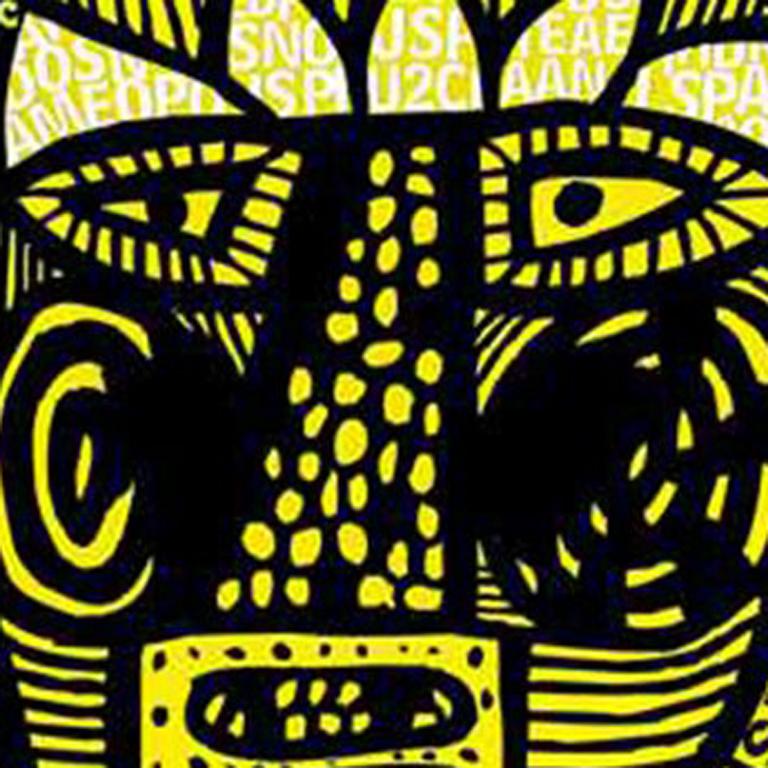 Andre Costa, PR 24, Abstract Acrylic Painting on Vinyl, 19.75 x 19.75, 2015
Colors: Black, White, Yellow

Andre Costa is Brazilian visual artist and author of  