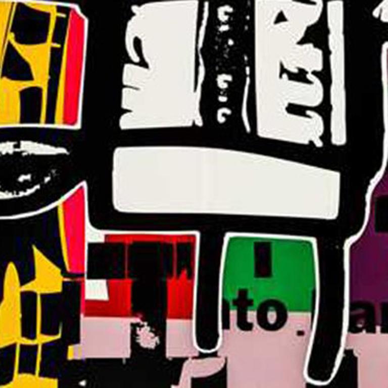 Andre Costa, PR 28, peinture acrylique abstraite sur vinyle, 19,75 x 19,75, 2015
Couleurs : Noir, blanc, jaune, vert, rouge, rose, violet

Andre Costa est un artiste visuel brésilien et l'auteur de  dans le cadre du projet 