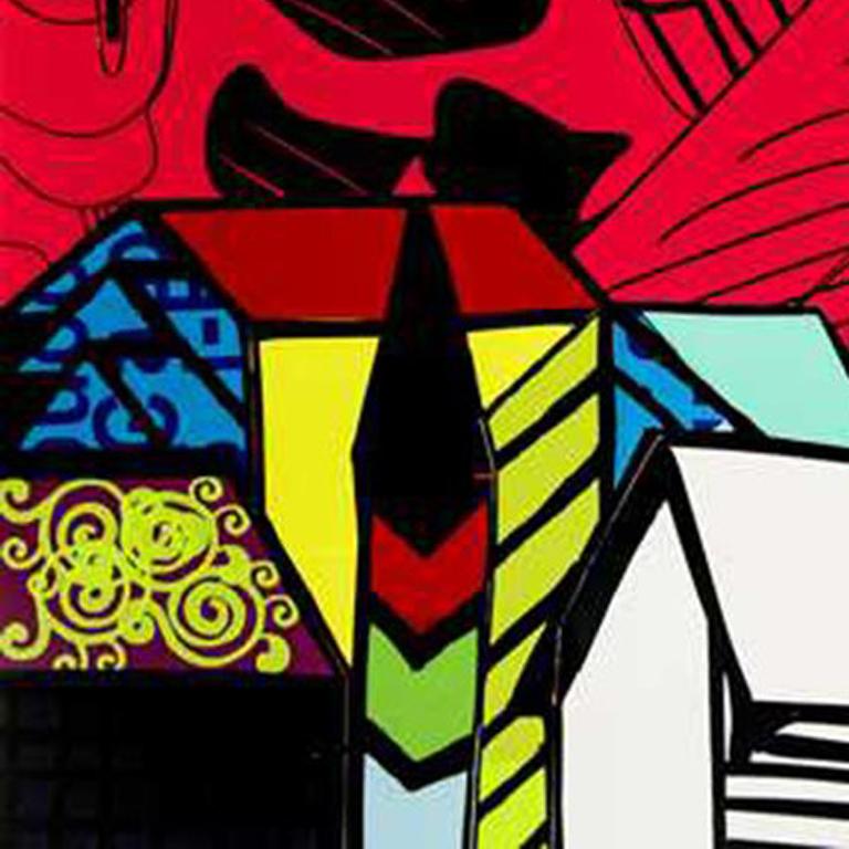 Andre Costa, PR 32, Abstrakte Acrylmalerei auf Vinyl, 19,75 x 19,75, 2015
Farben: Schwarz, Gelb, Grün, Rot, Blau, Weiß, Orange

Andre Costa ist ein brasilianischer bildender Künstler und Autor von  mit dem Projekt 