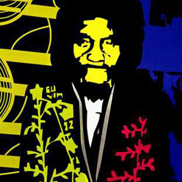 Andre Costa, PR 45, peinture acrylique abstraite sur vinyle, 19,75 x 19,75, 2015
Couleurs : Jaune, noir, vert, rouge, bleu, blanc

Andre Costa est un artiste visuel brésilien et l'auteur de  dans le cadre du projet 