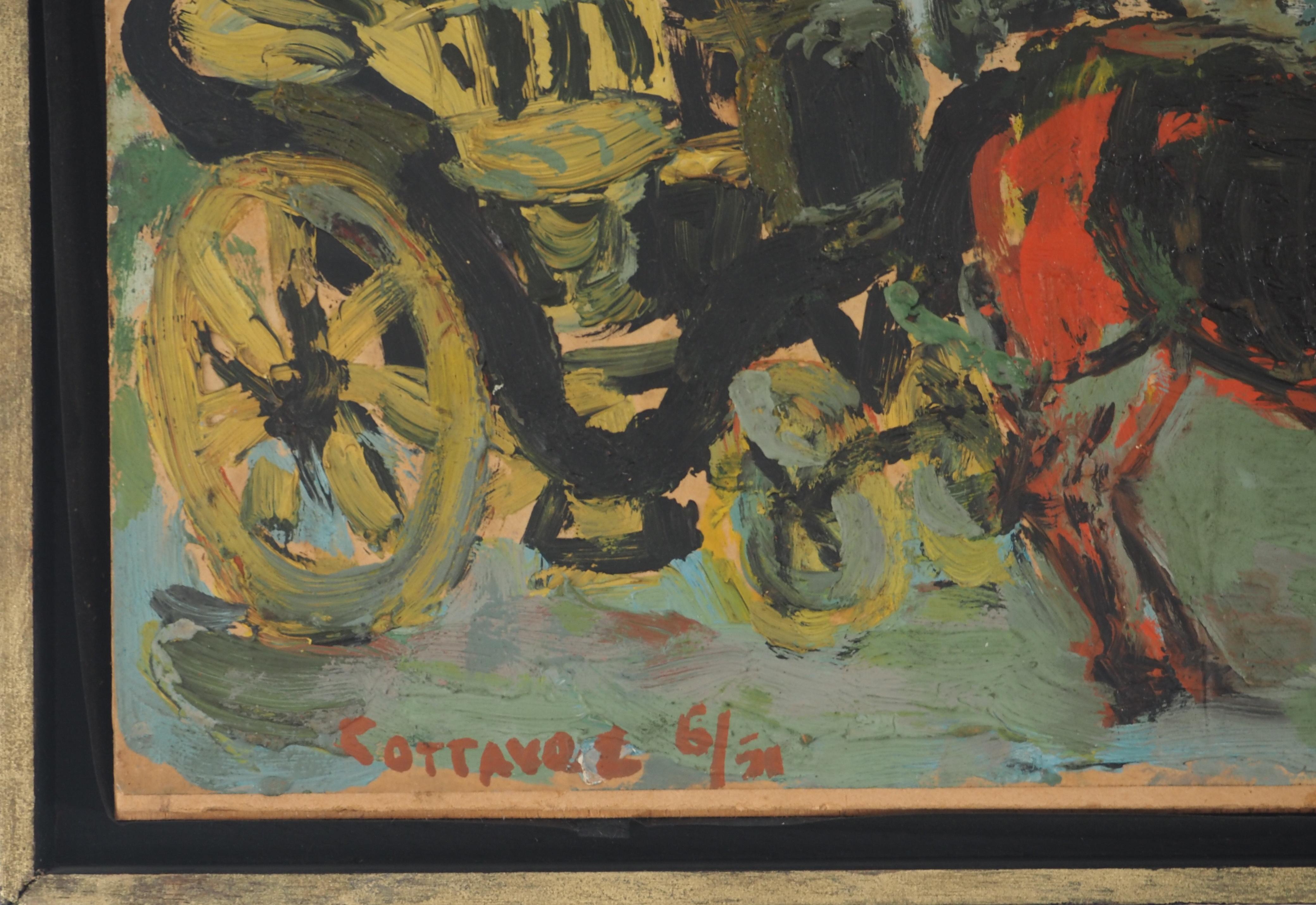 French Riviera : The Cabriolet - Original oil painting, Signed - Painting by André Cottavoz