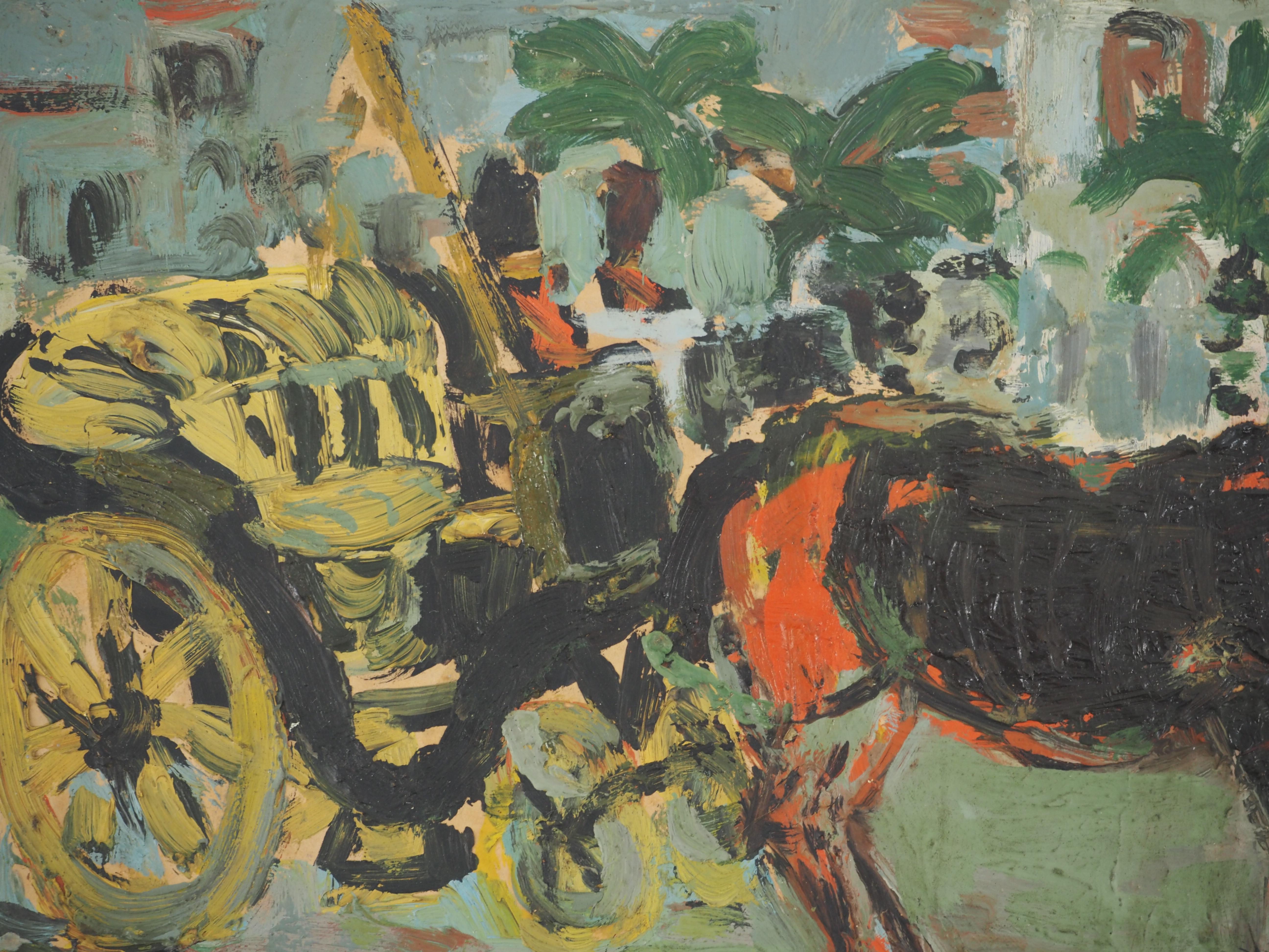 French Riviera : The Cabriolet - Original oil painting, Signed - Modern Painting by André Cottavoz