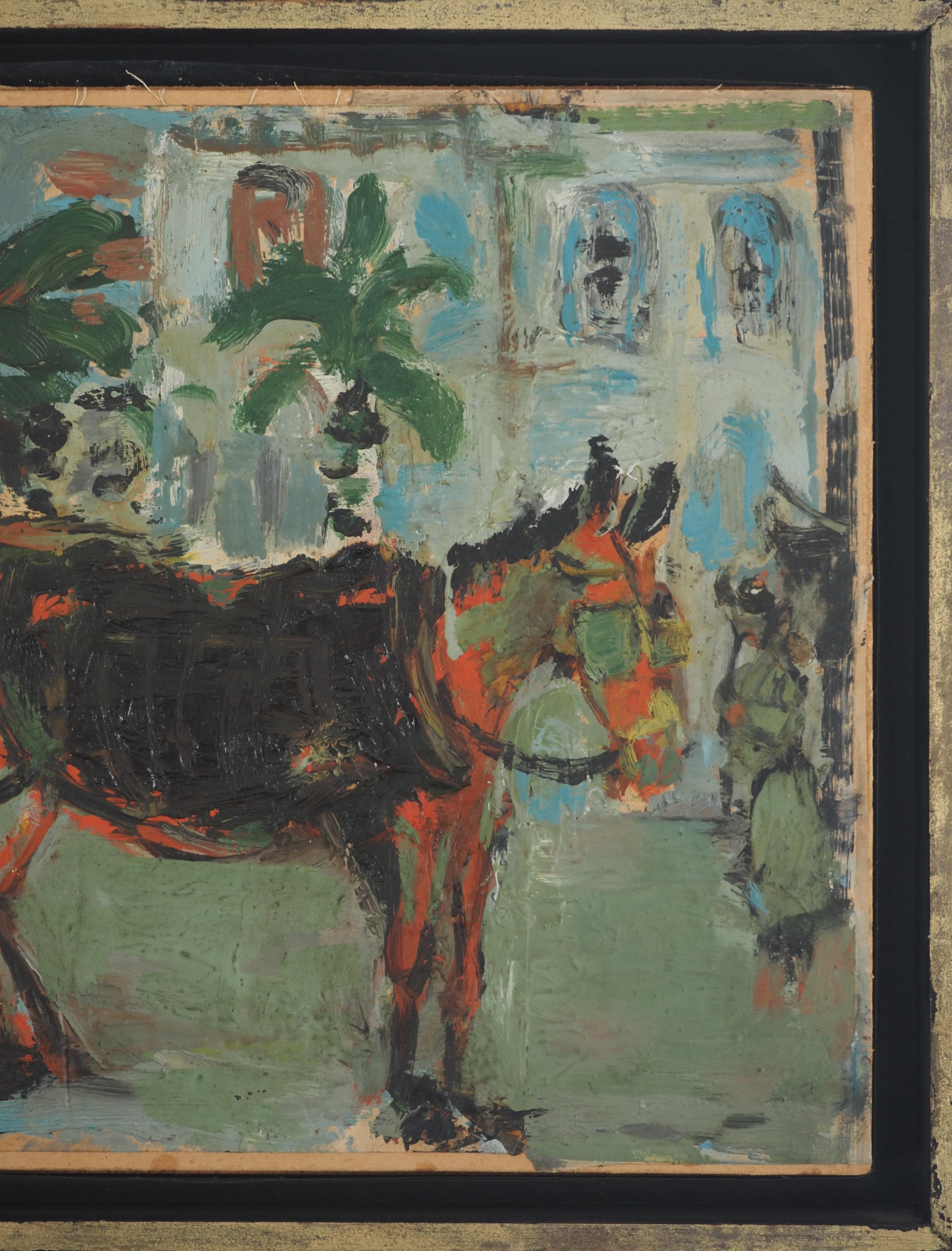 André Cottavoz (1922-2012)
French Riviera : The cabriolet, 1951

Oil on paper applied on panel
Signed and dated lower left
On panel 21.5 x 33.5 cm (8.4 x 13.1 in)
Presented in a frame 24.5 x 37 cm (9.6 x 14.5 in)

Very good condition