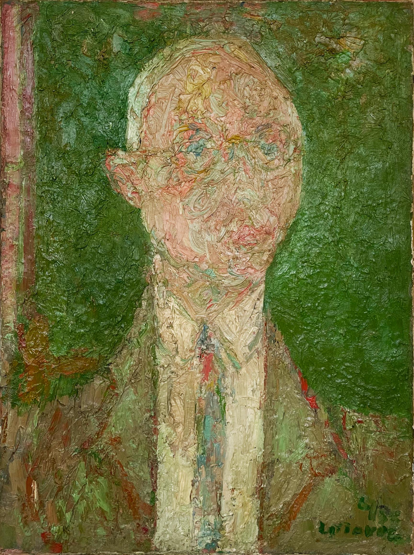 Portrait, gentleman with glasses and tie - Post-Impressionist Painting by André Cottavoz