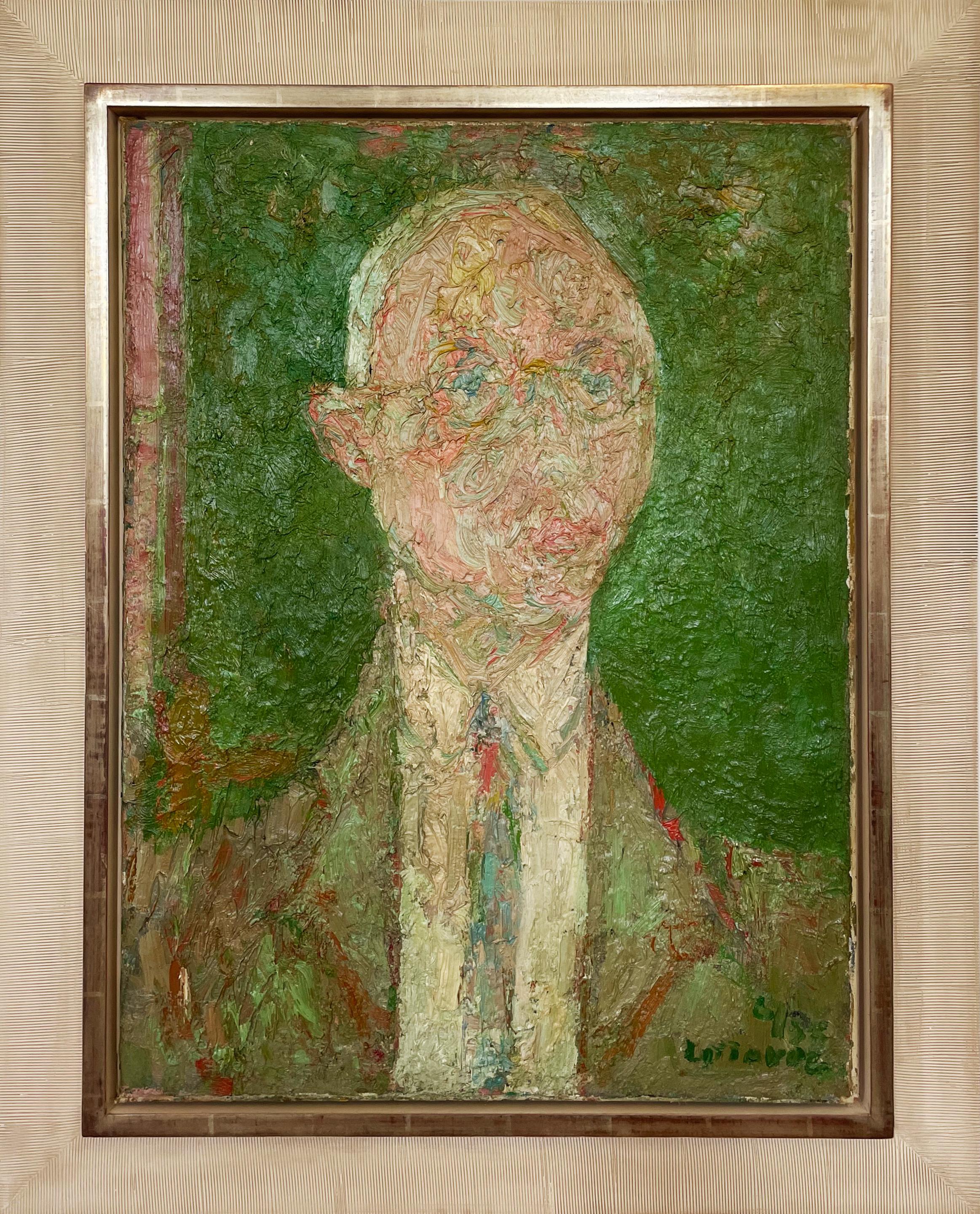 Portrait, gentleman with glasses and tie - Painting by André Cottavoz