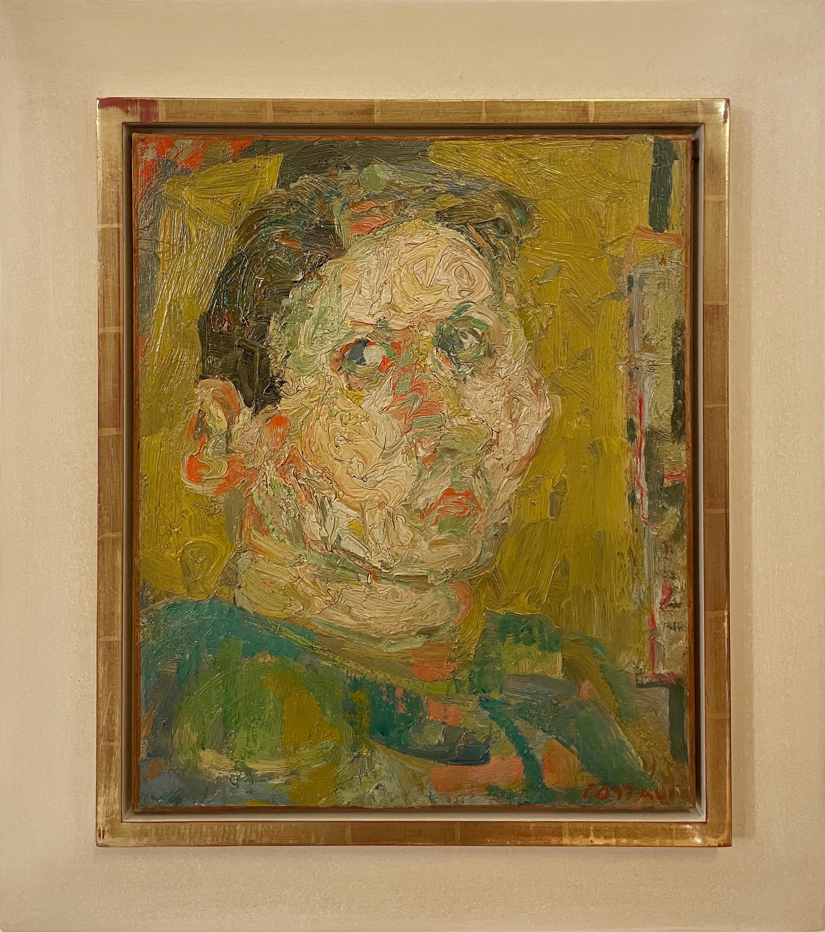 Picasso Porträt Jaune, Picasso fühlt sich den Kopf einer Frau an – Painting von André Cottavoz