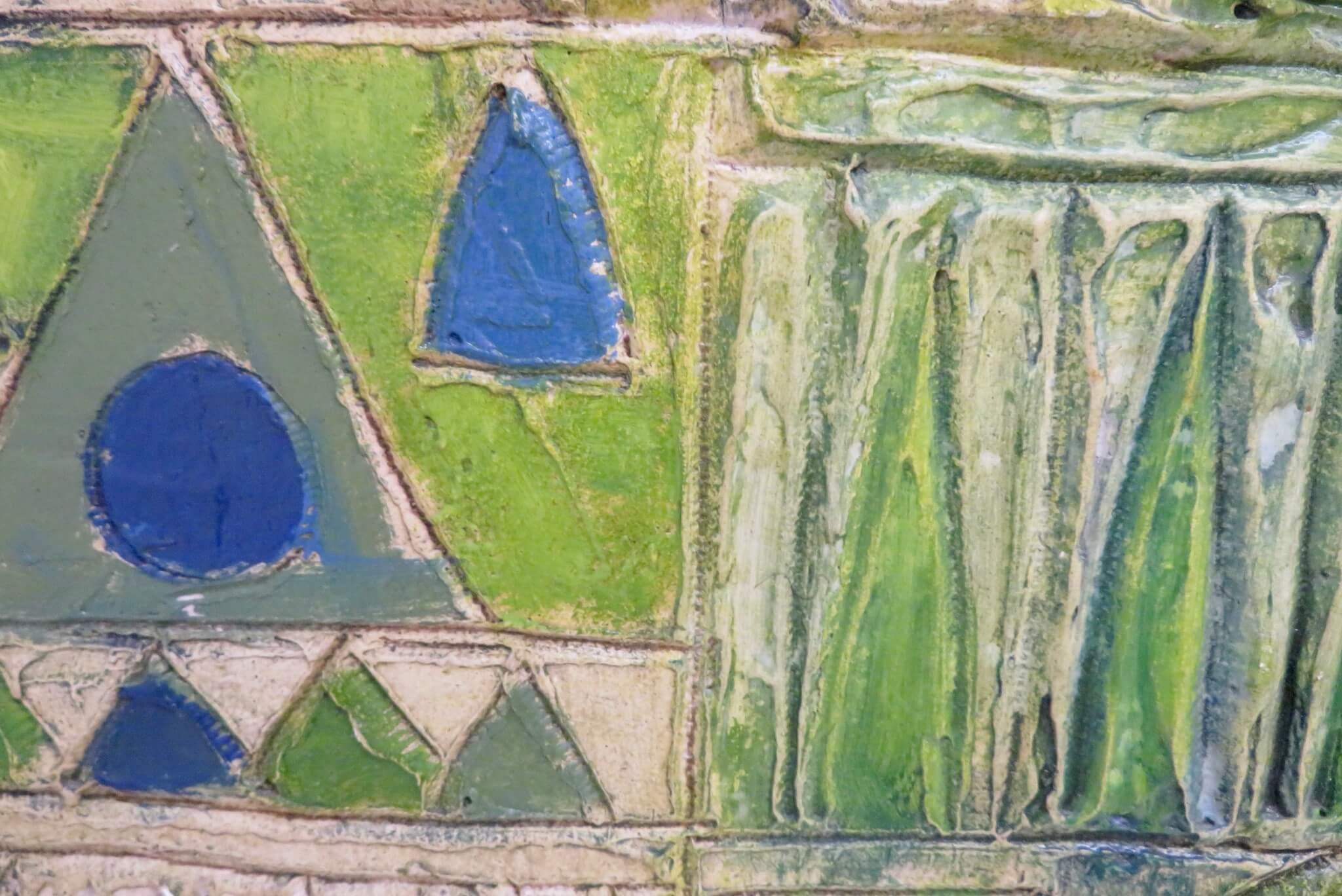 Very unusual plaster and paint relief painting with wonderful depth. Possibly depicting St Marks Basilica Venice ? there work is signed and dated 1964 lower right - but we have been unable to decipher the signature / initials ... which appear to