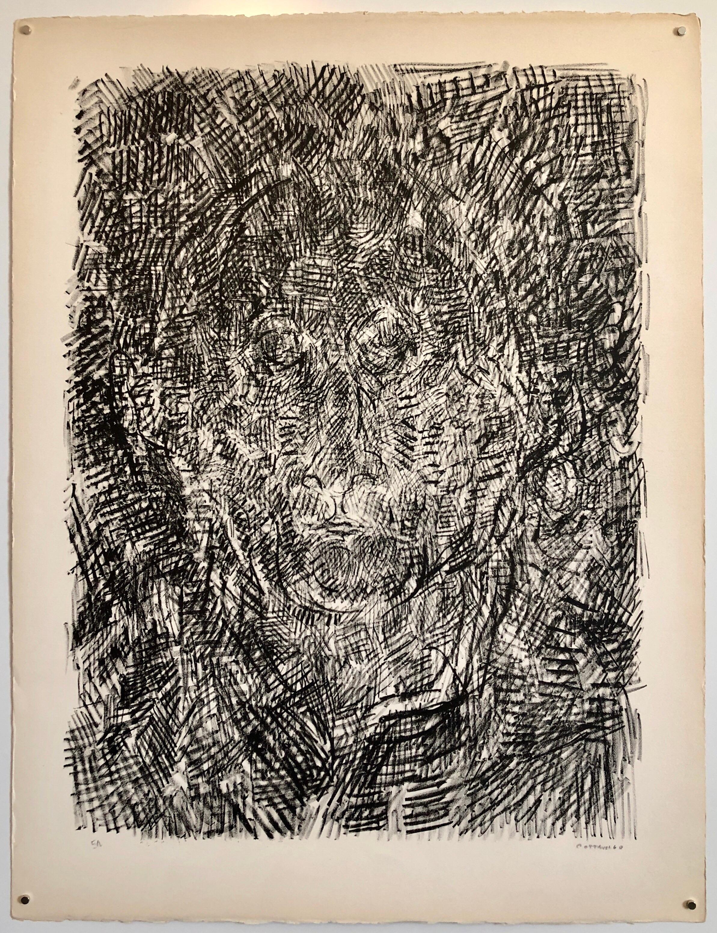 French Modernist Abstract Portrait Lithograph (After Jasper Johns) - Print by André Cottavoz