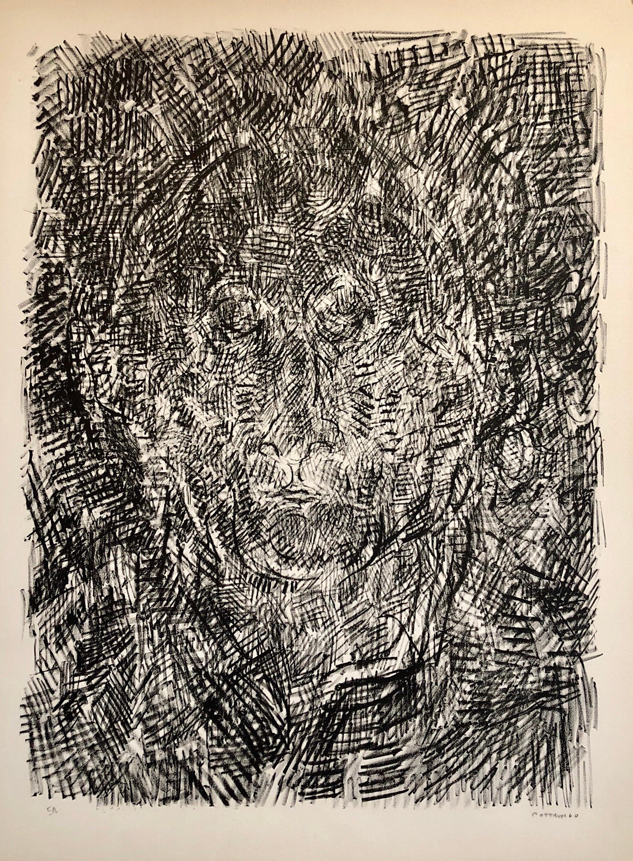 André Cottavoz Abstract Print - French Modernist Abstract Portrait Lithograph (After Jasper Johns)