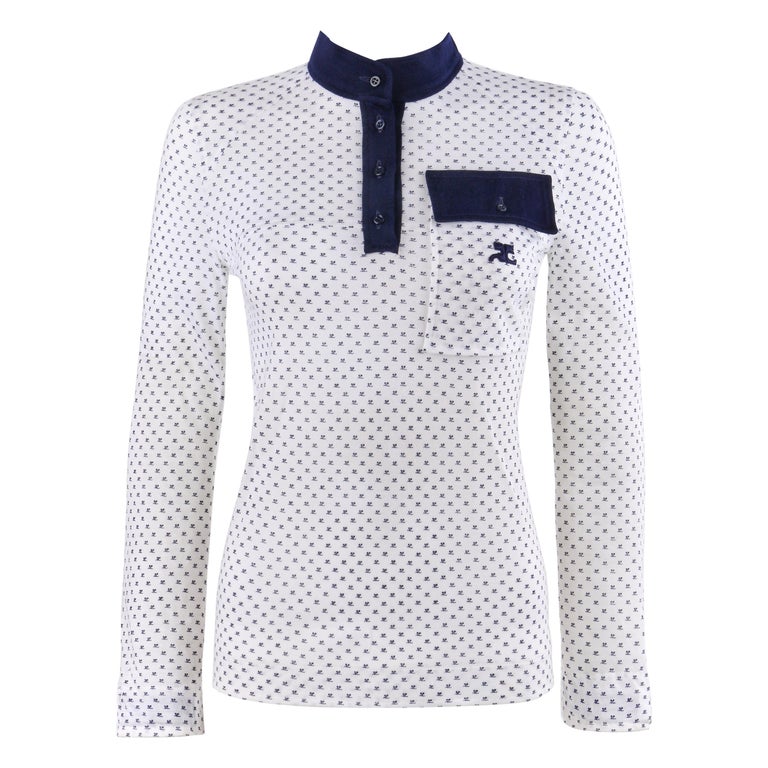 ANDRE COURREGES c.1970's Blue and White Signature Logo Print Pullover ...