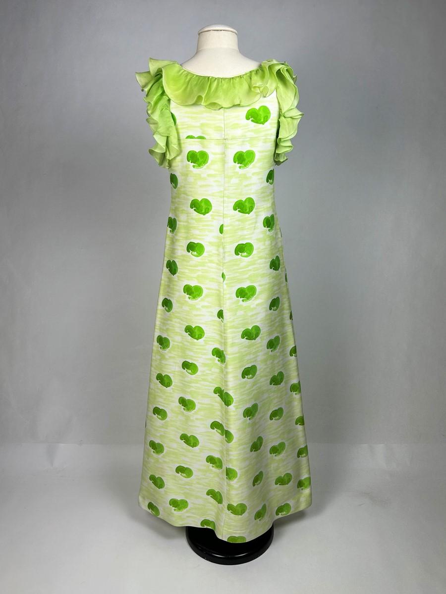 André Courrèges Chasuble dress in green and yellow printed jersey Circa 1970 For Sale 6