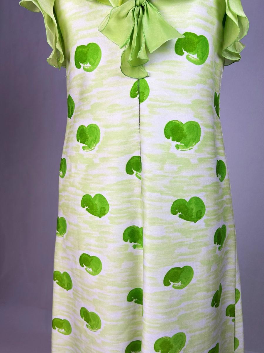 André Courrèges Chasuble dress in green and yellow printed jersey Circa 1970 For Sale 8