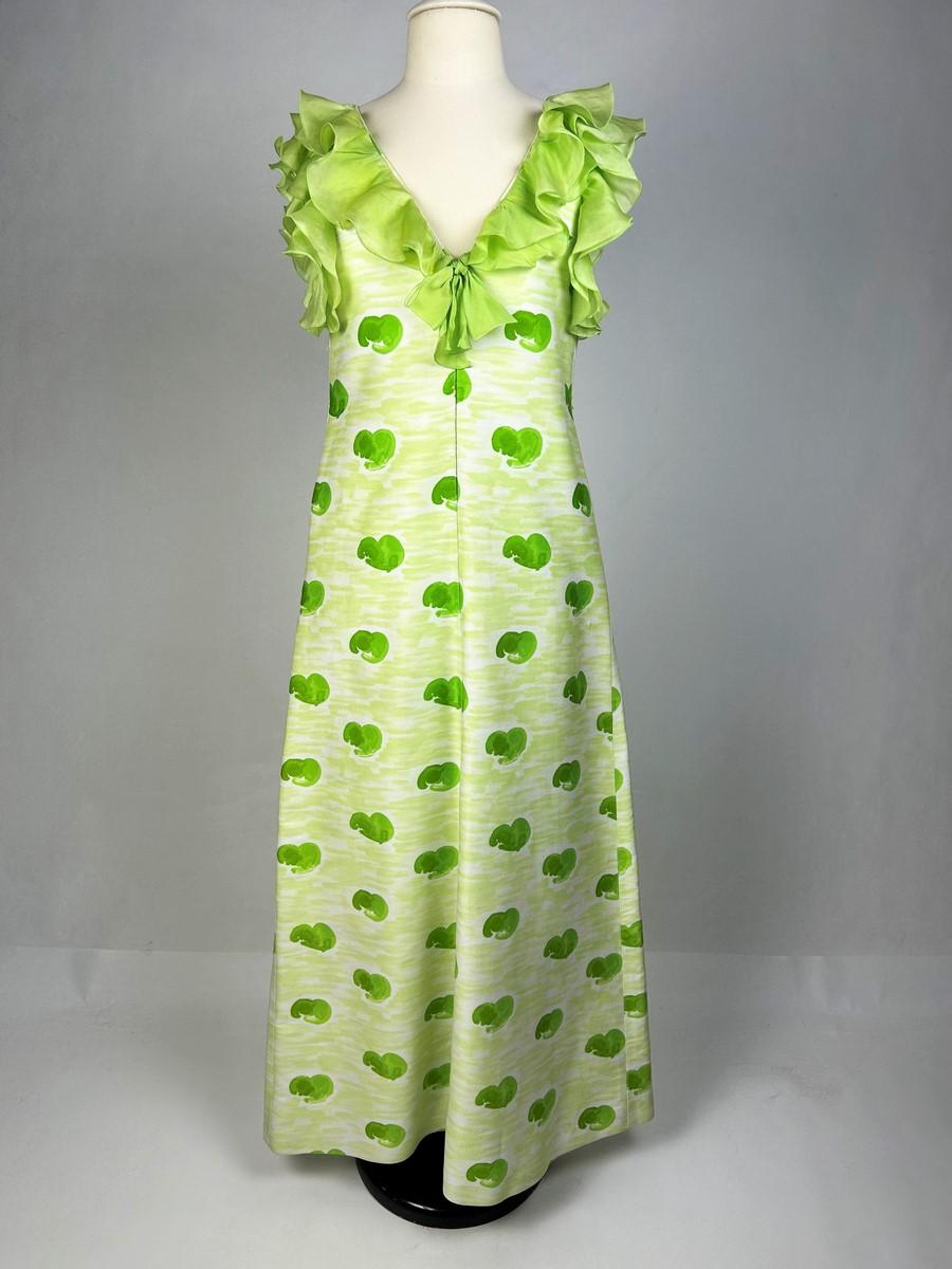 André Courrèges Chasuble dress in green and yellow printed jersey Circa 1970 In Good Condition For Sale In Toulon, FR