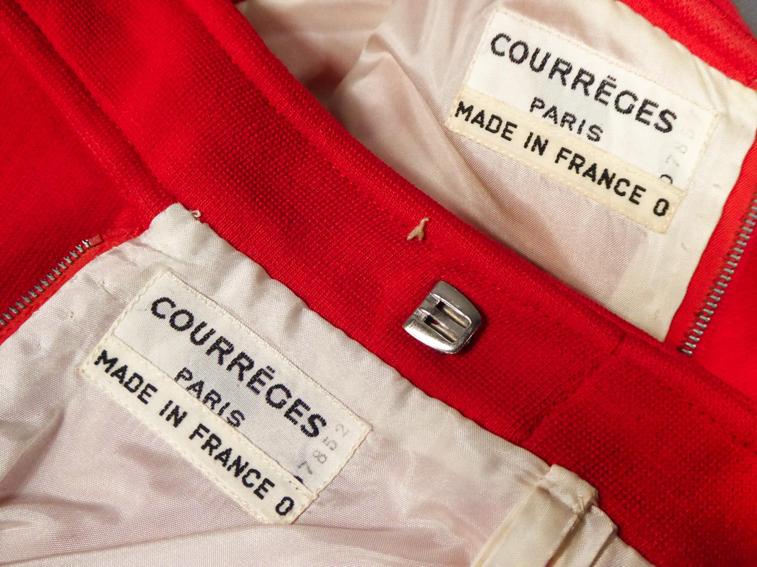 Red André Courrèges Couture Tunic and Pants Numbered 7852 and 7857 Circa 1972