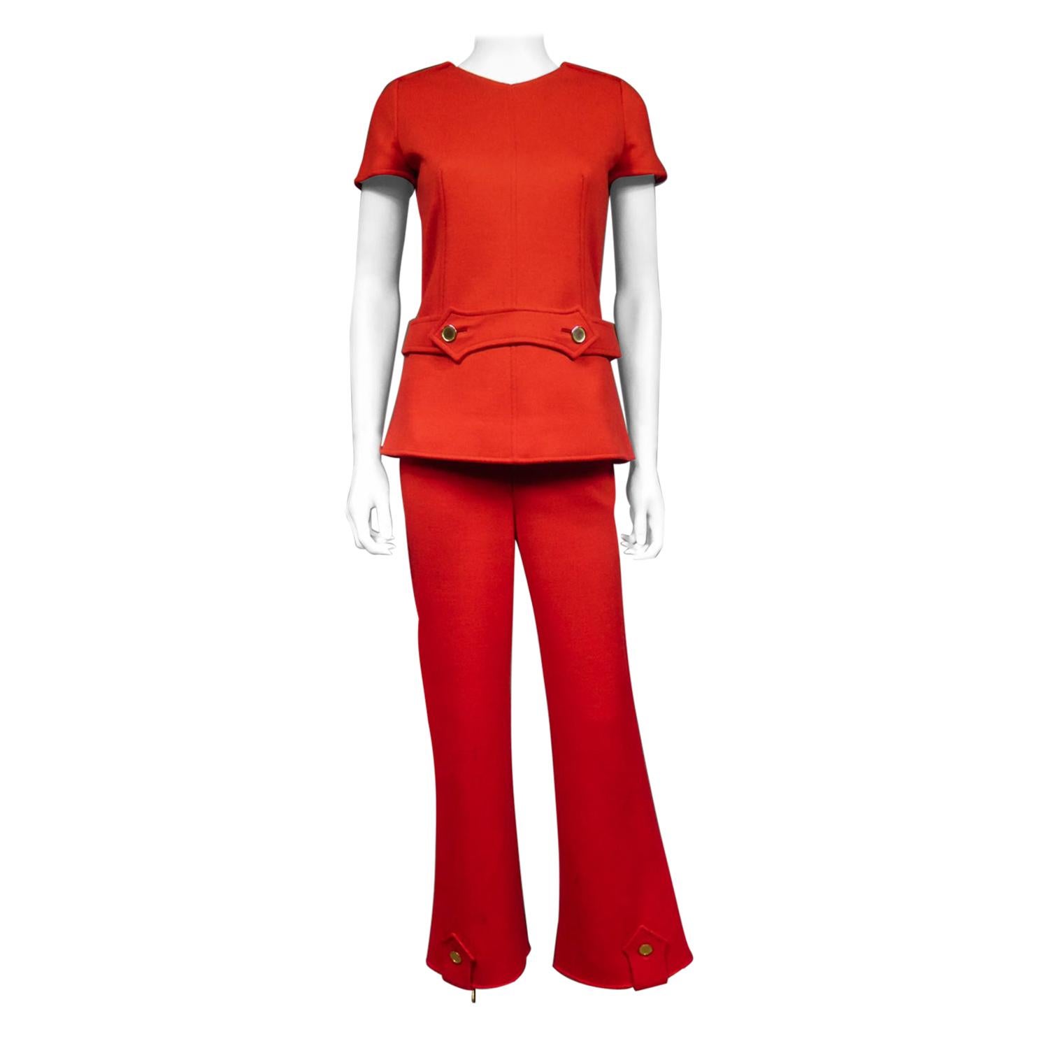 André Courrèges Couture Tunic and Pants Numbered 7852 and 7857 Circa 1972